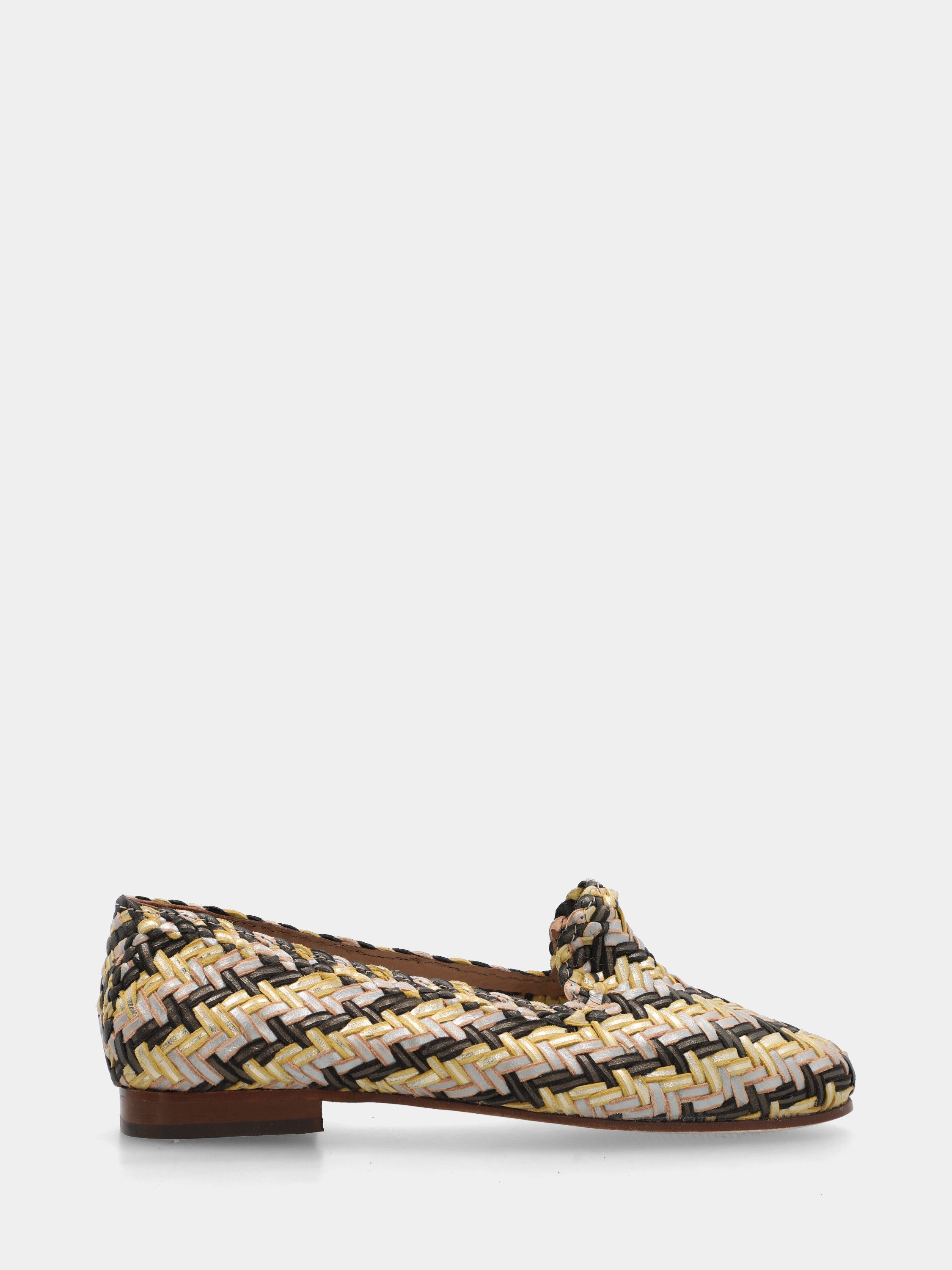 Sabot in laminato bronzo con tomaia intrecciata a V