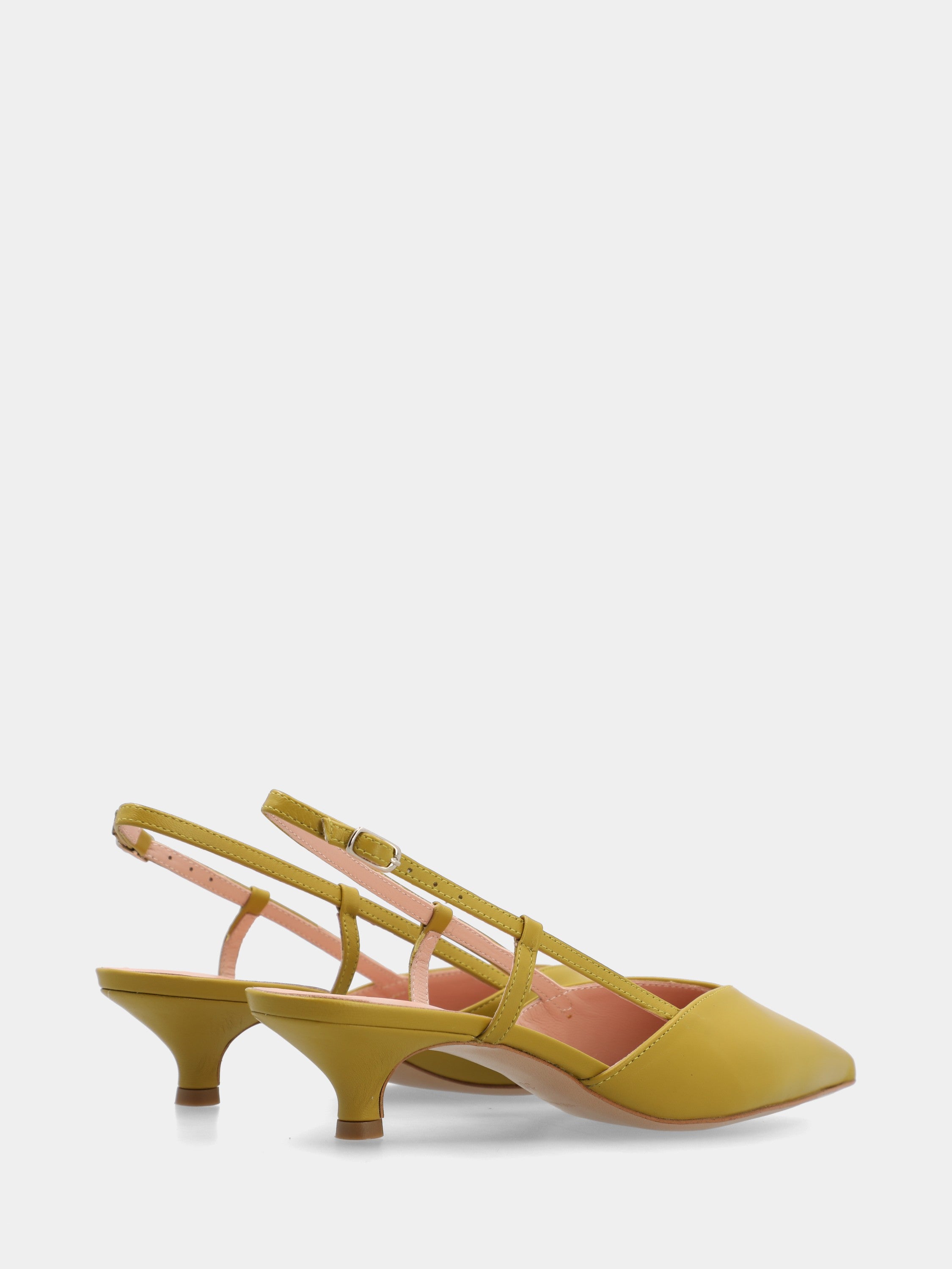 Slingback in vitello lime con tacco conico a coda 50mm