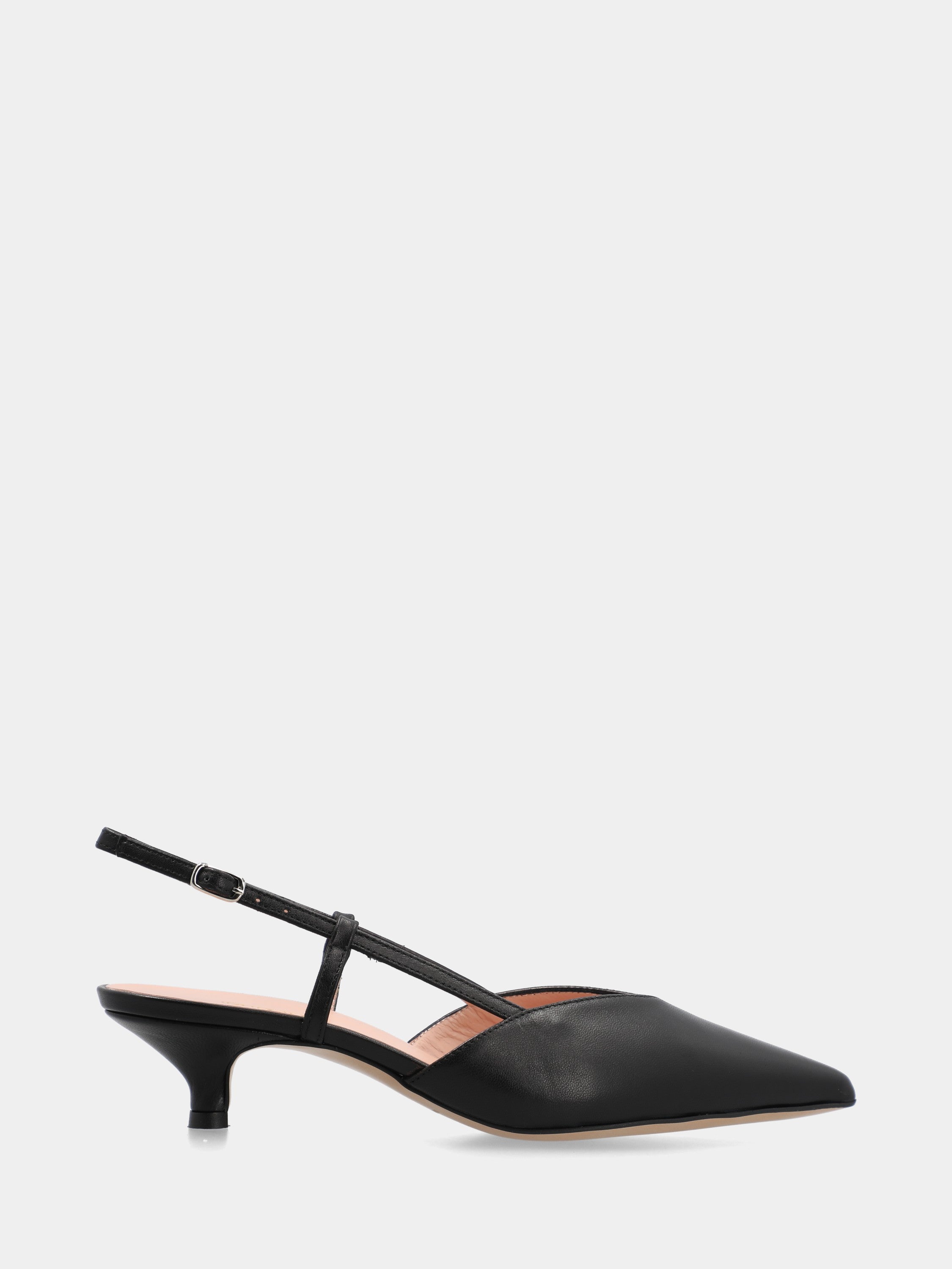 Slingback in vitello nero con tacco conico a coda 50mm