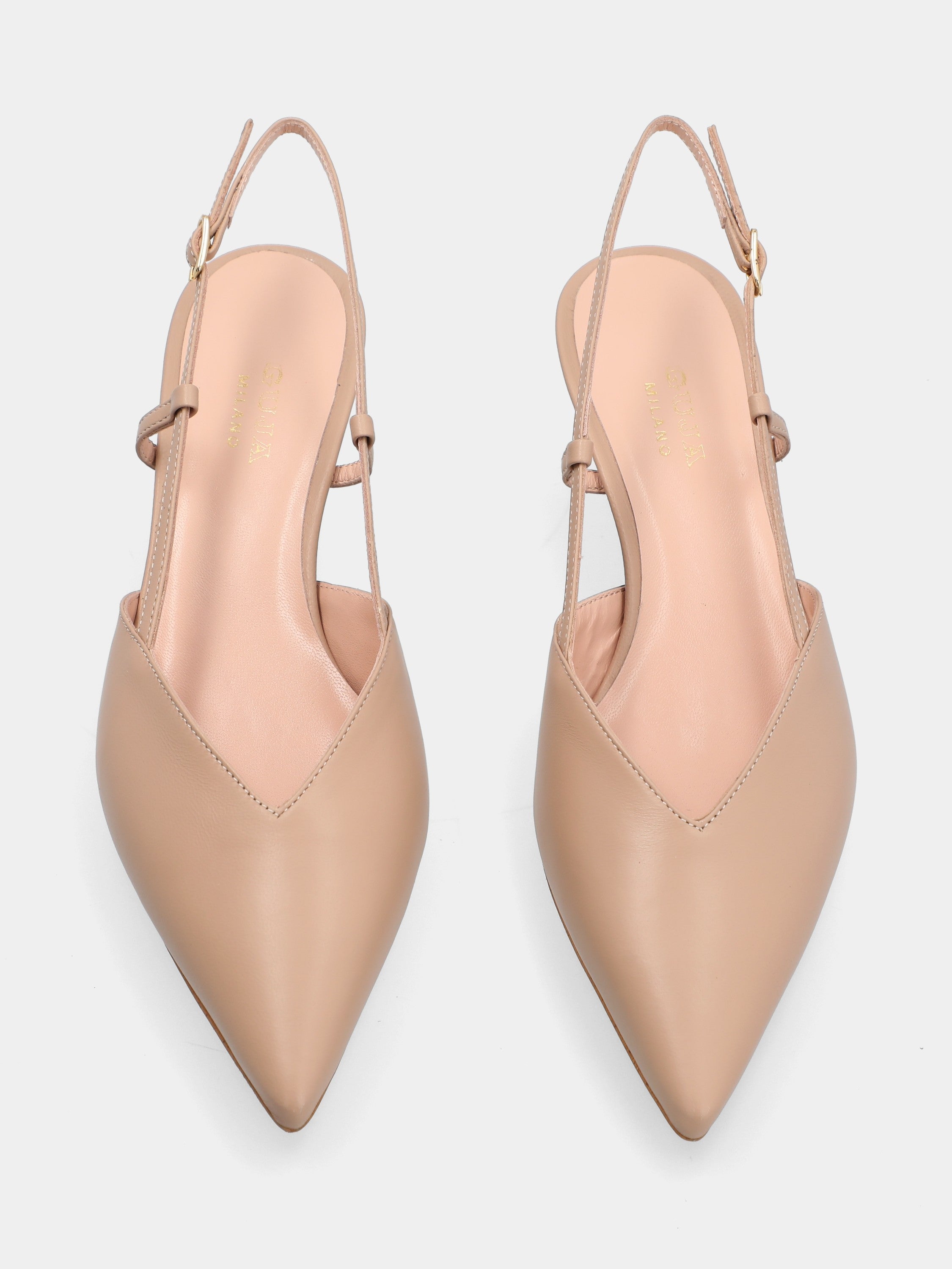 Slingback in vitello nude con tacco conico a coda 50mm