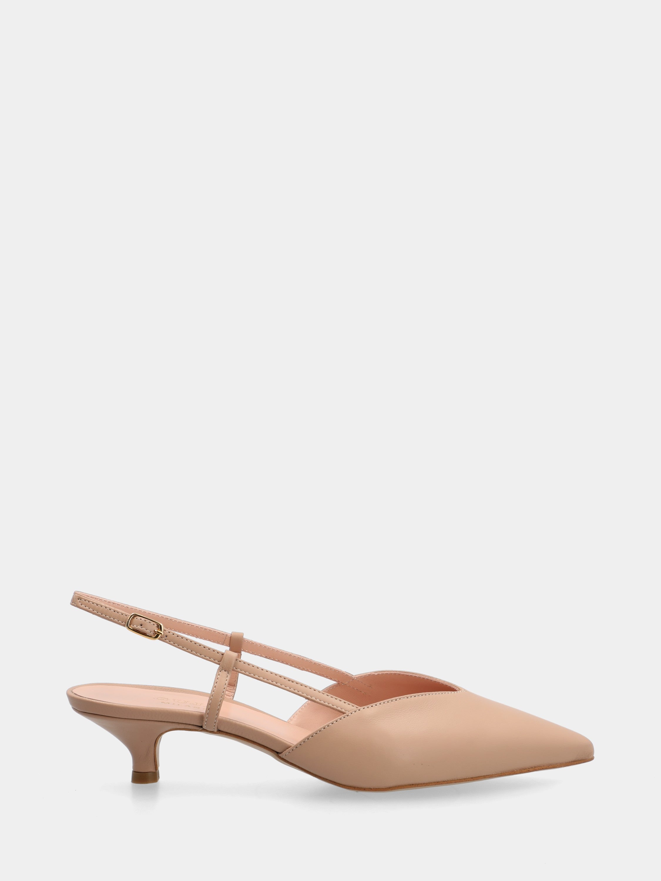 Slingback in vitello nude con tacco conico a coda 50mm