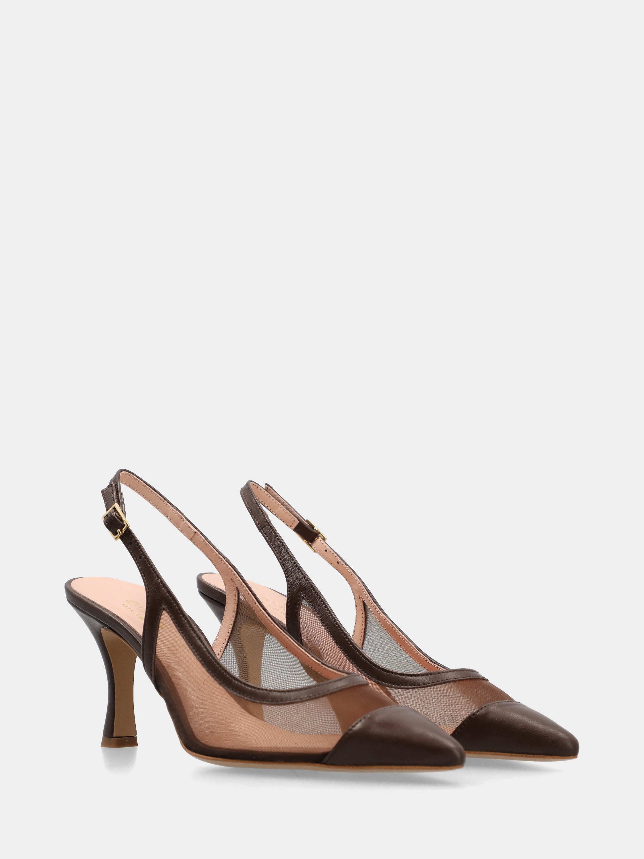 Slingback in dark brown nappa leather with hollowed tail heel