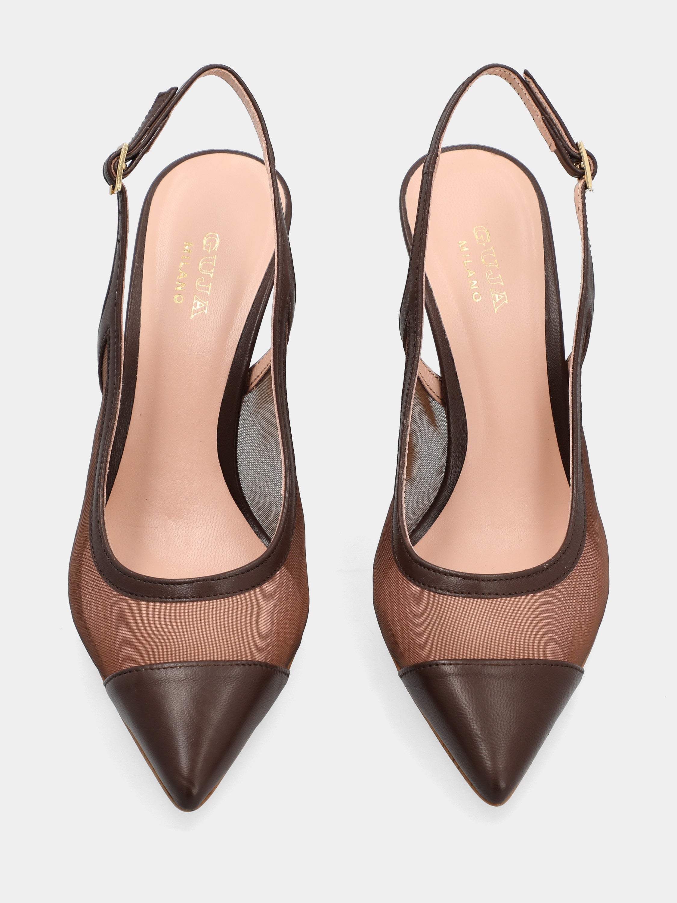 Slingback in nappa testa di moro con tacco incavato a coda