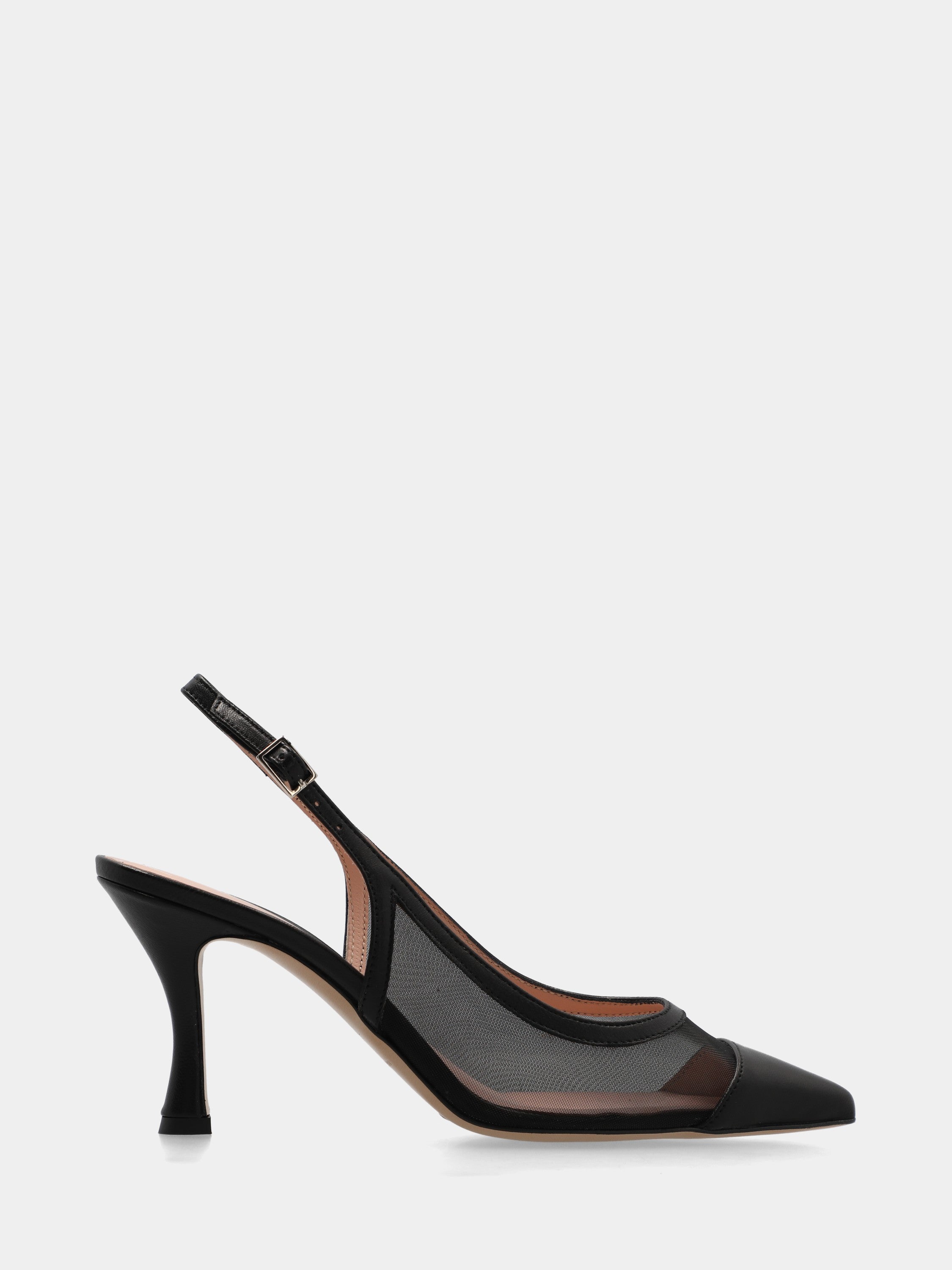 Slingback in nappa nera con tacco incavato a coda
