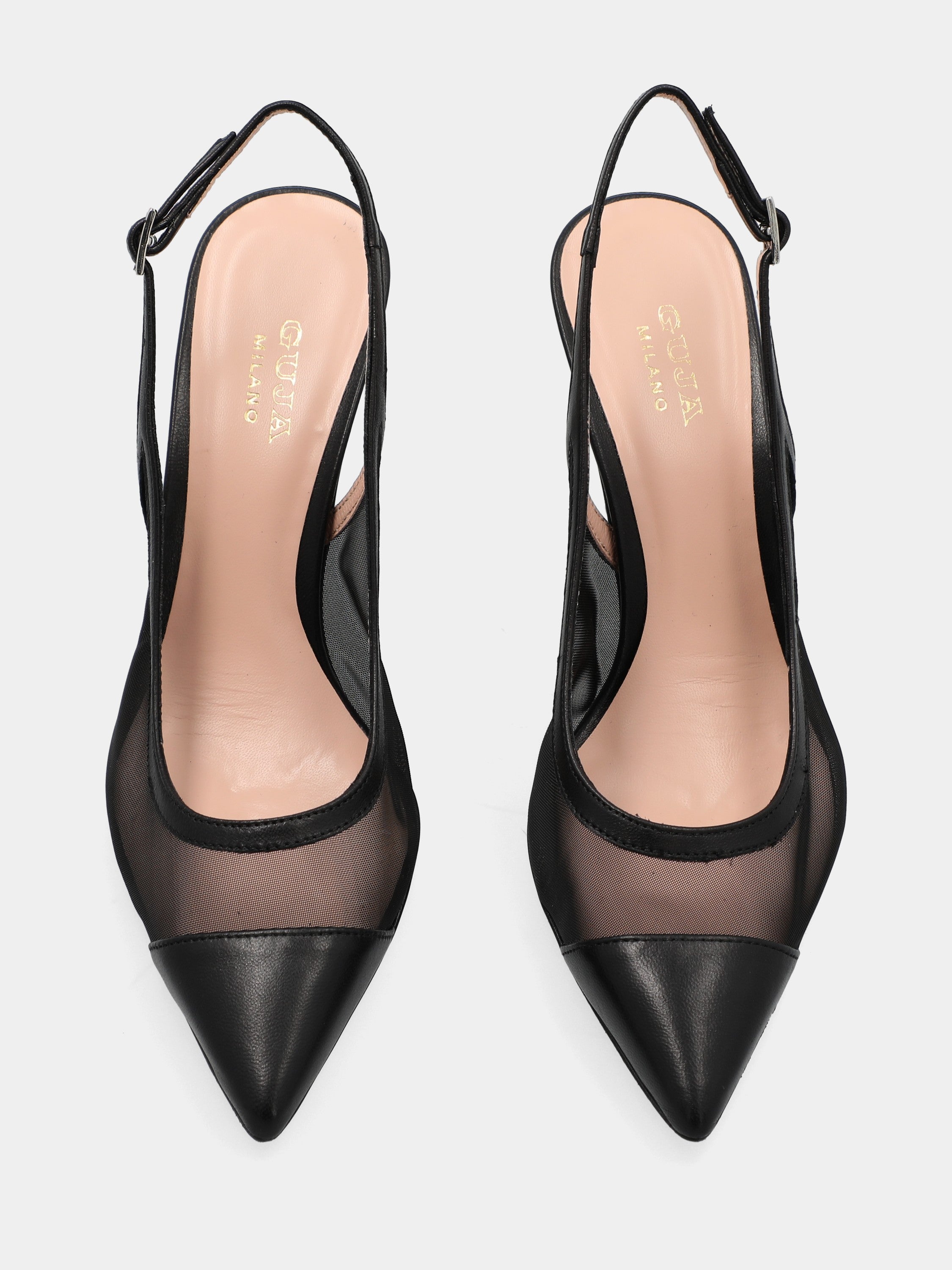 Escarpin slingback en nappa noir avec talon creux en forme de queue