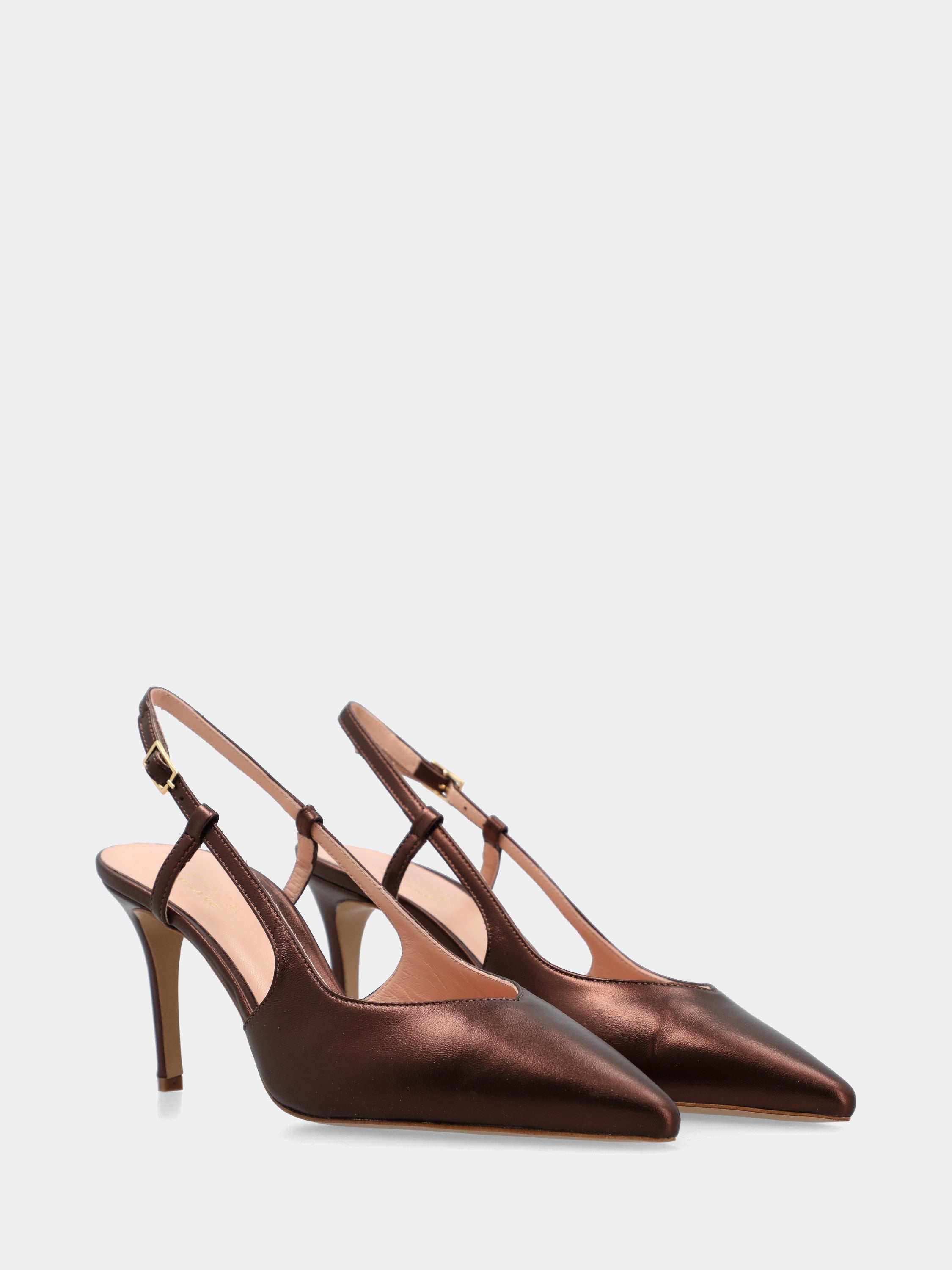 Slingback in laminato testa di moro con tacco stiletto