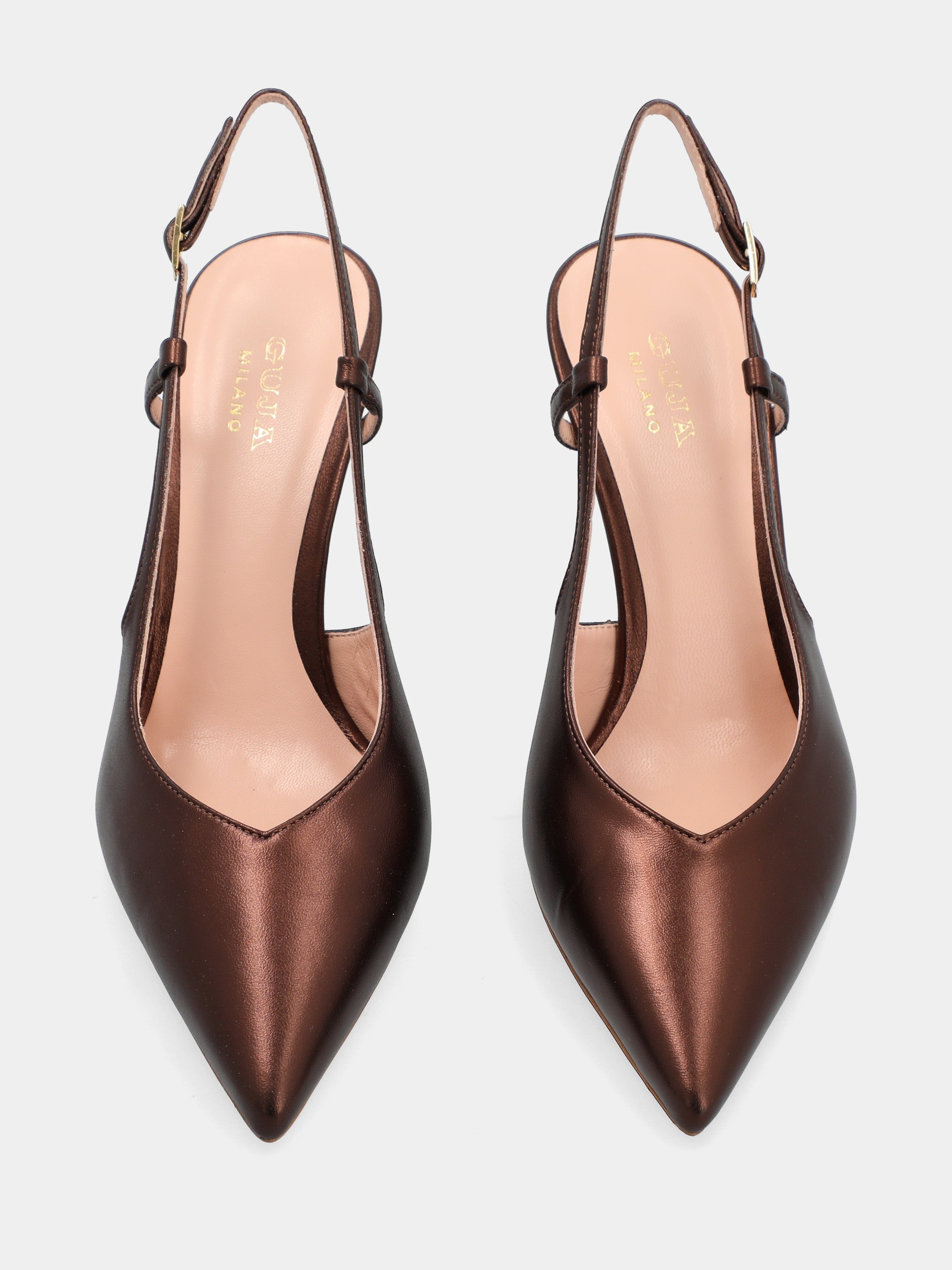 Slingback in laminato testa di moro con tacco stiletto