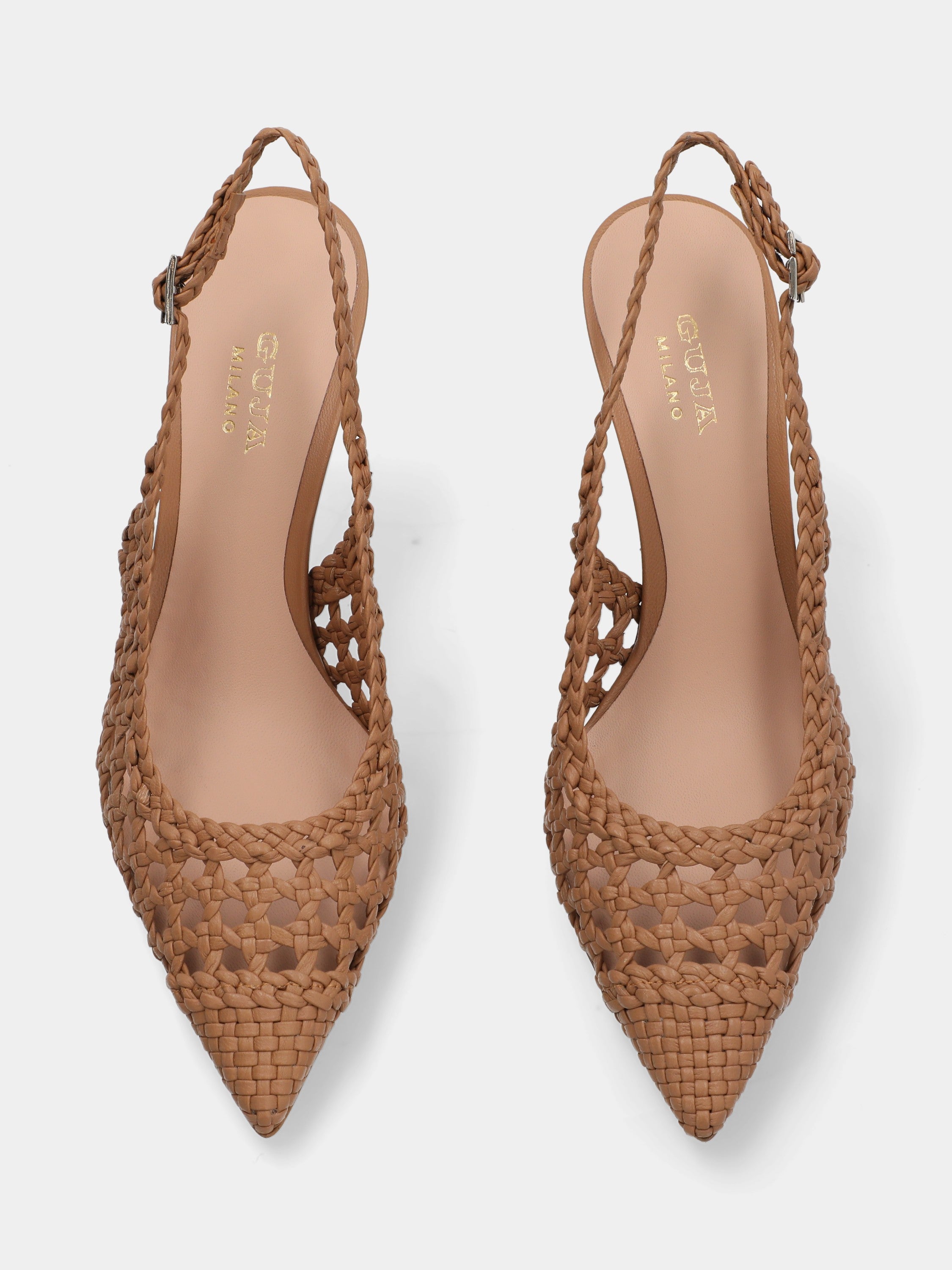 Slingback in nappa beige con tomaia intrecciata