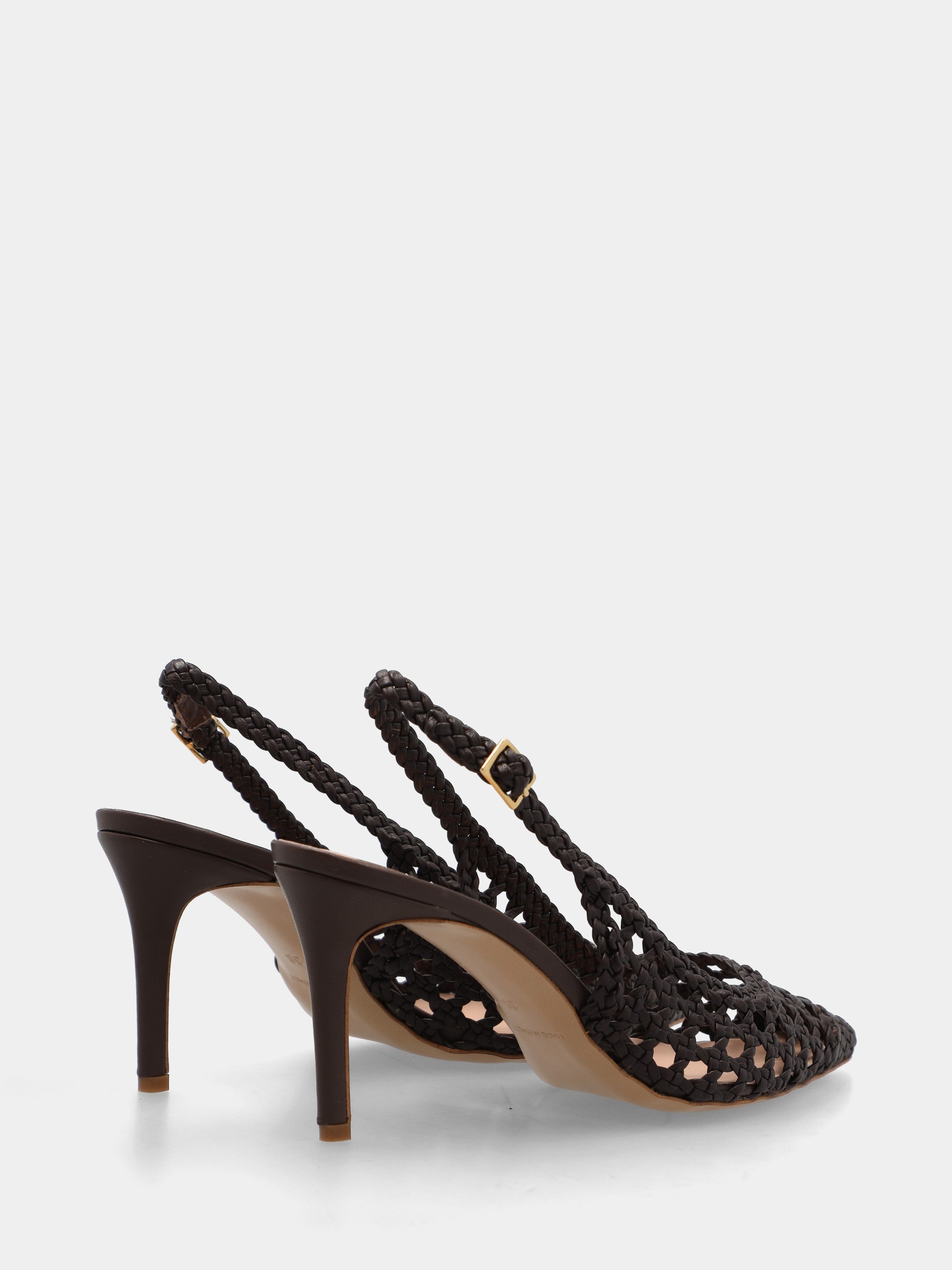 Slingback in nappa testa di moro intrecciata e traforata