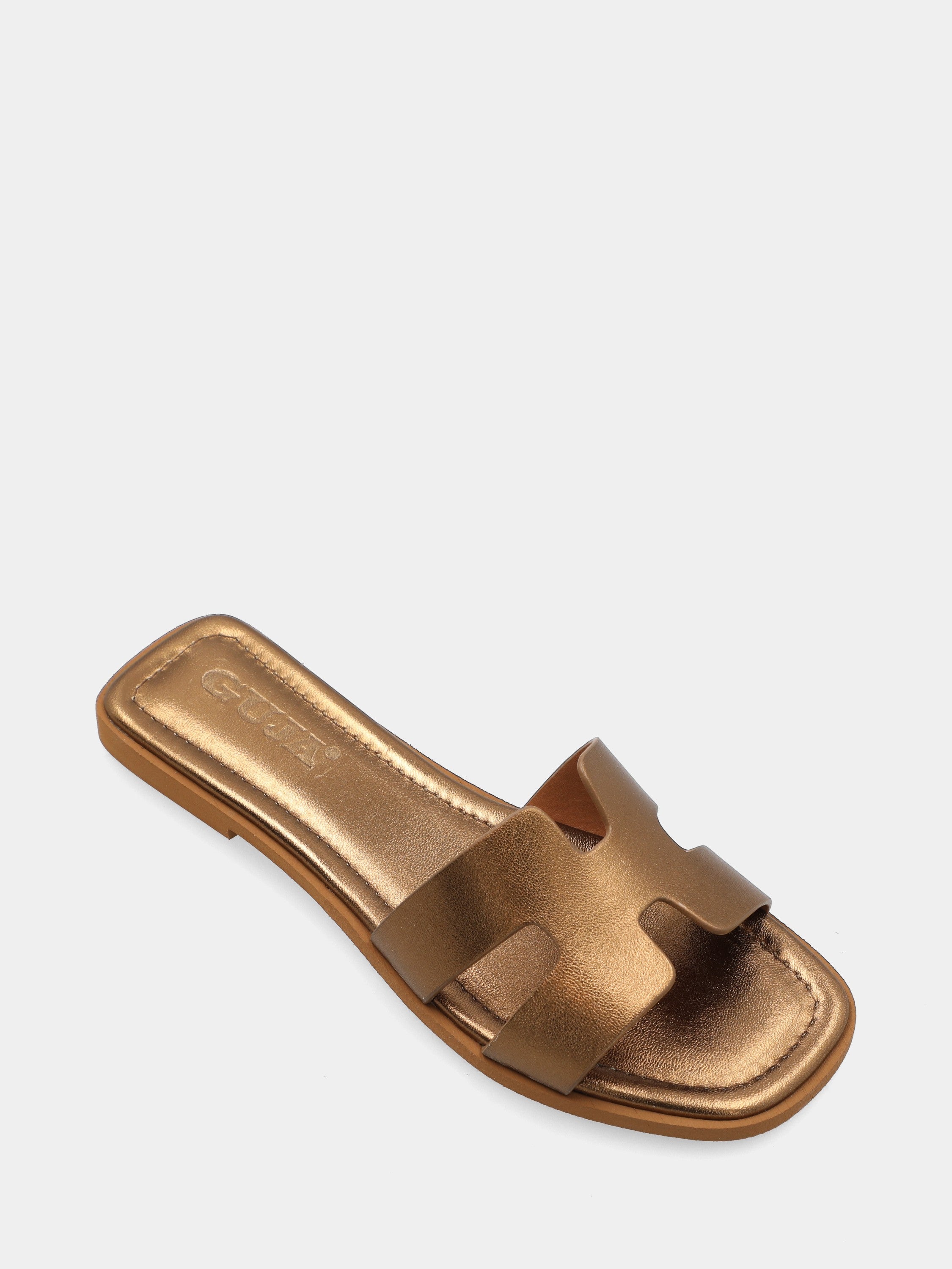 Ciabattina in laminato bronzo con fascia a ics