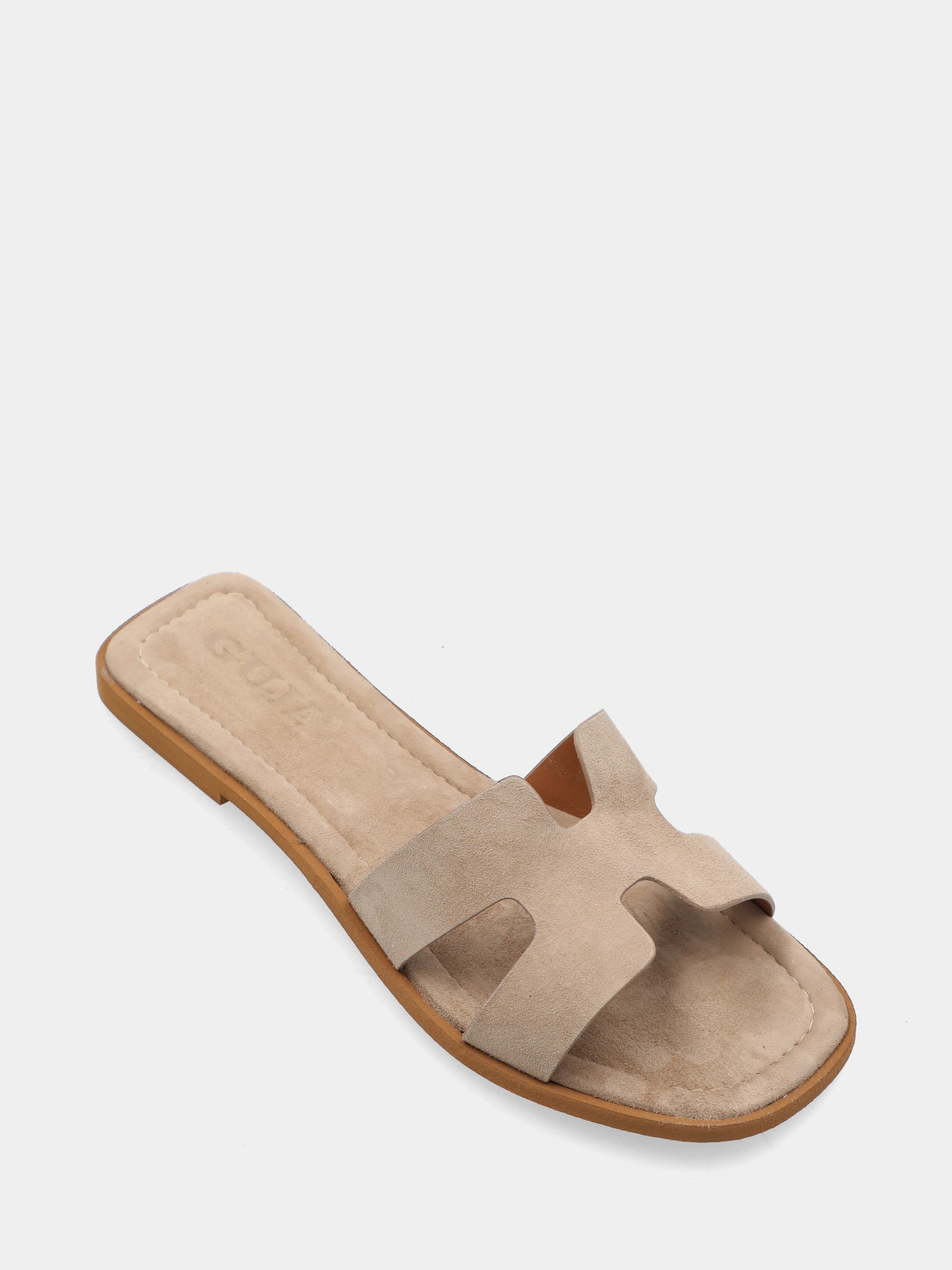 Ciabattina in camoscio beige con fascia a ics