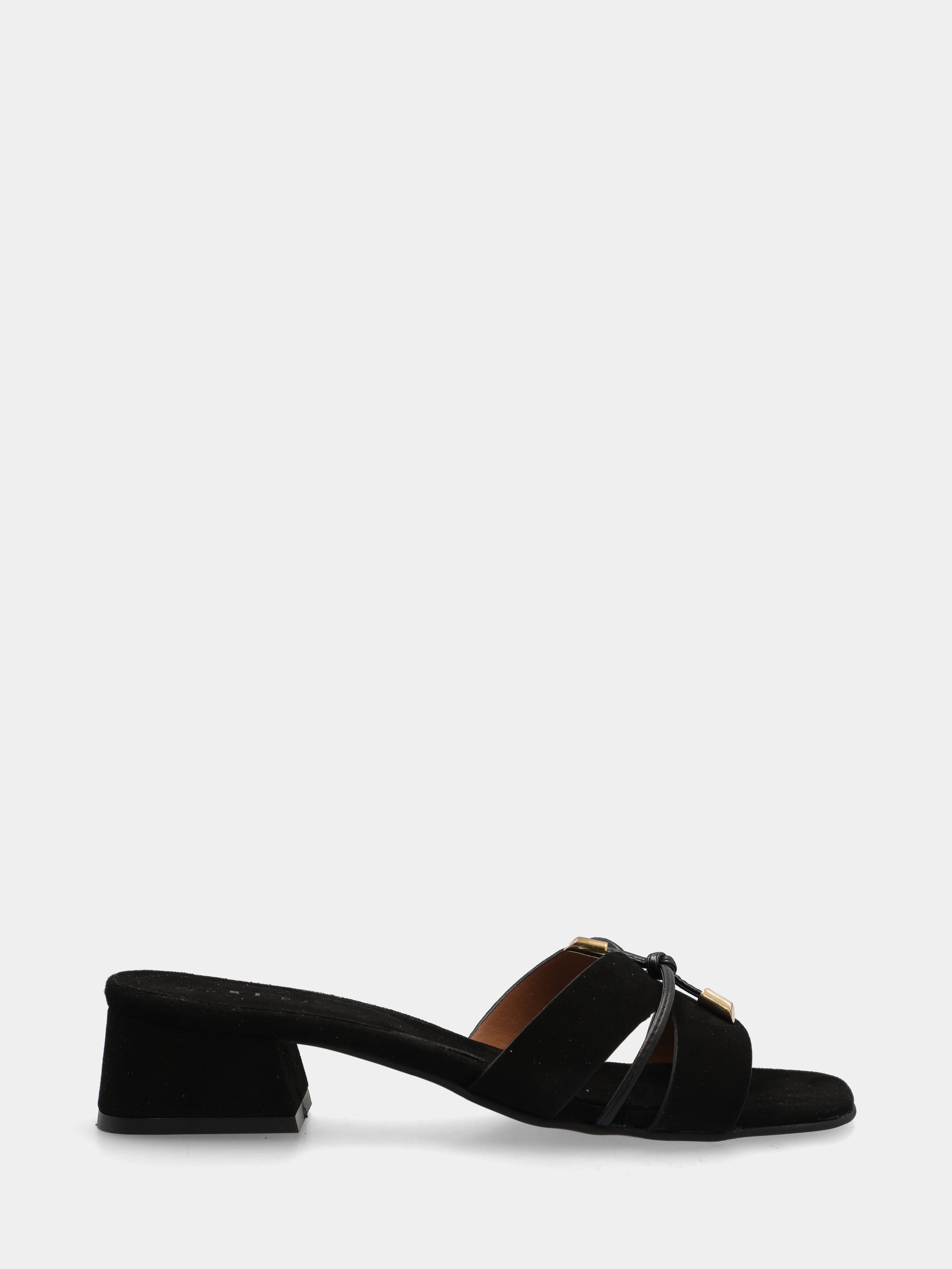 Ciabattina in camoscio nero con tomaia a ics