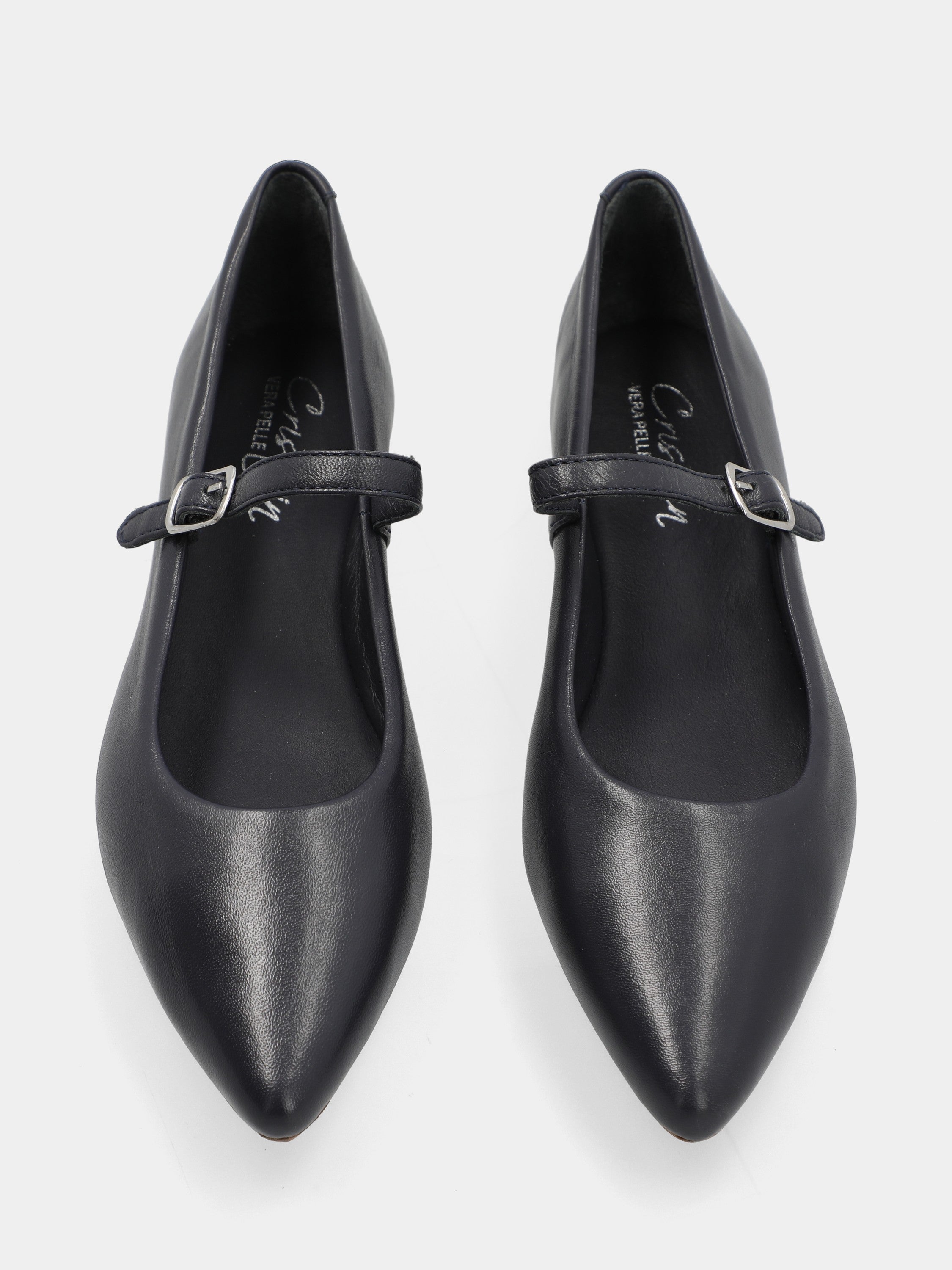 Ballerina in nappa blu con cinturino mary jane