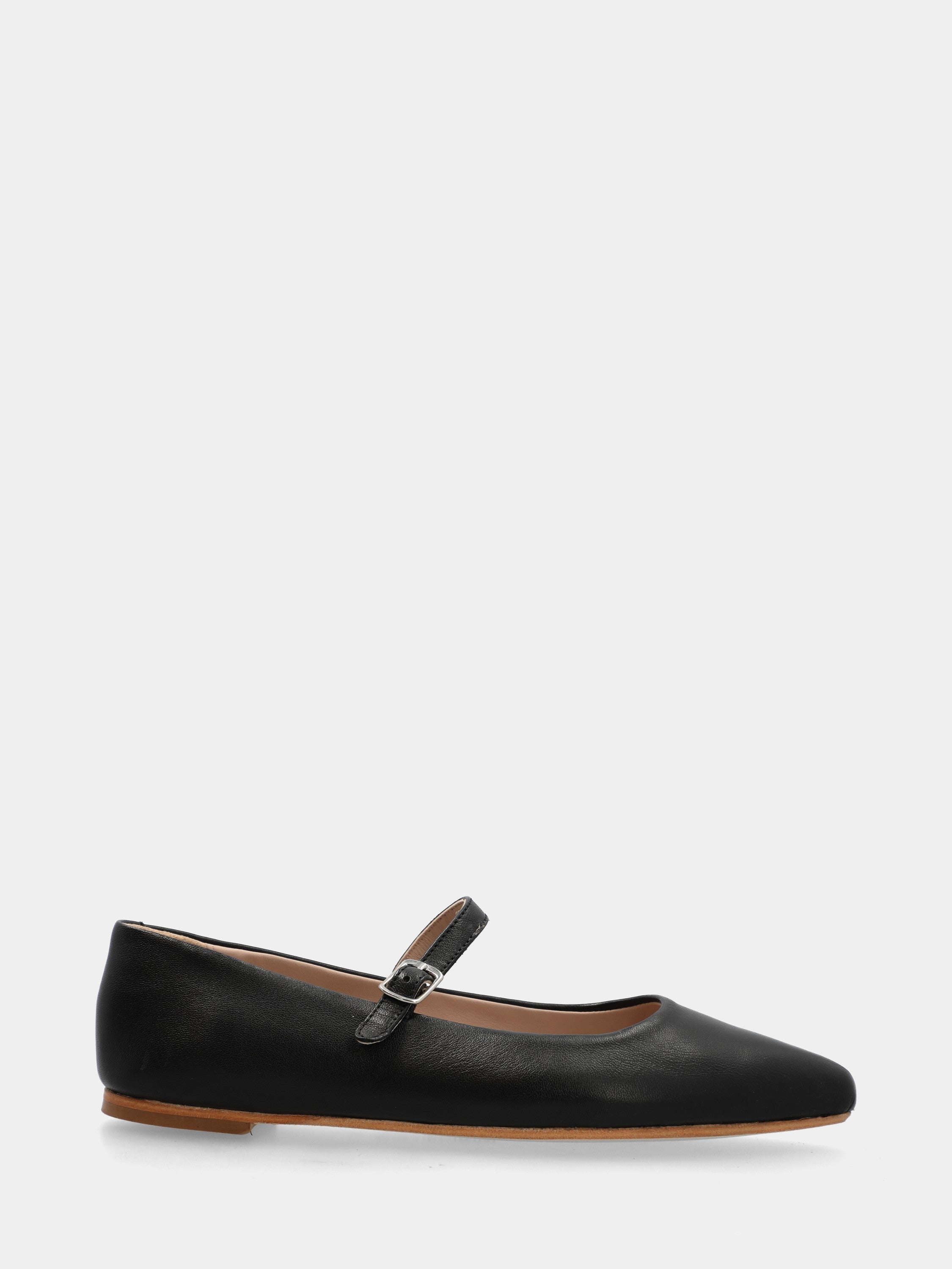 Ballerina in nappa nera con cinturino mary jane