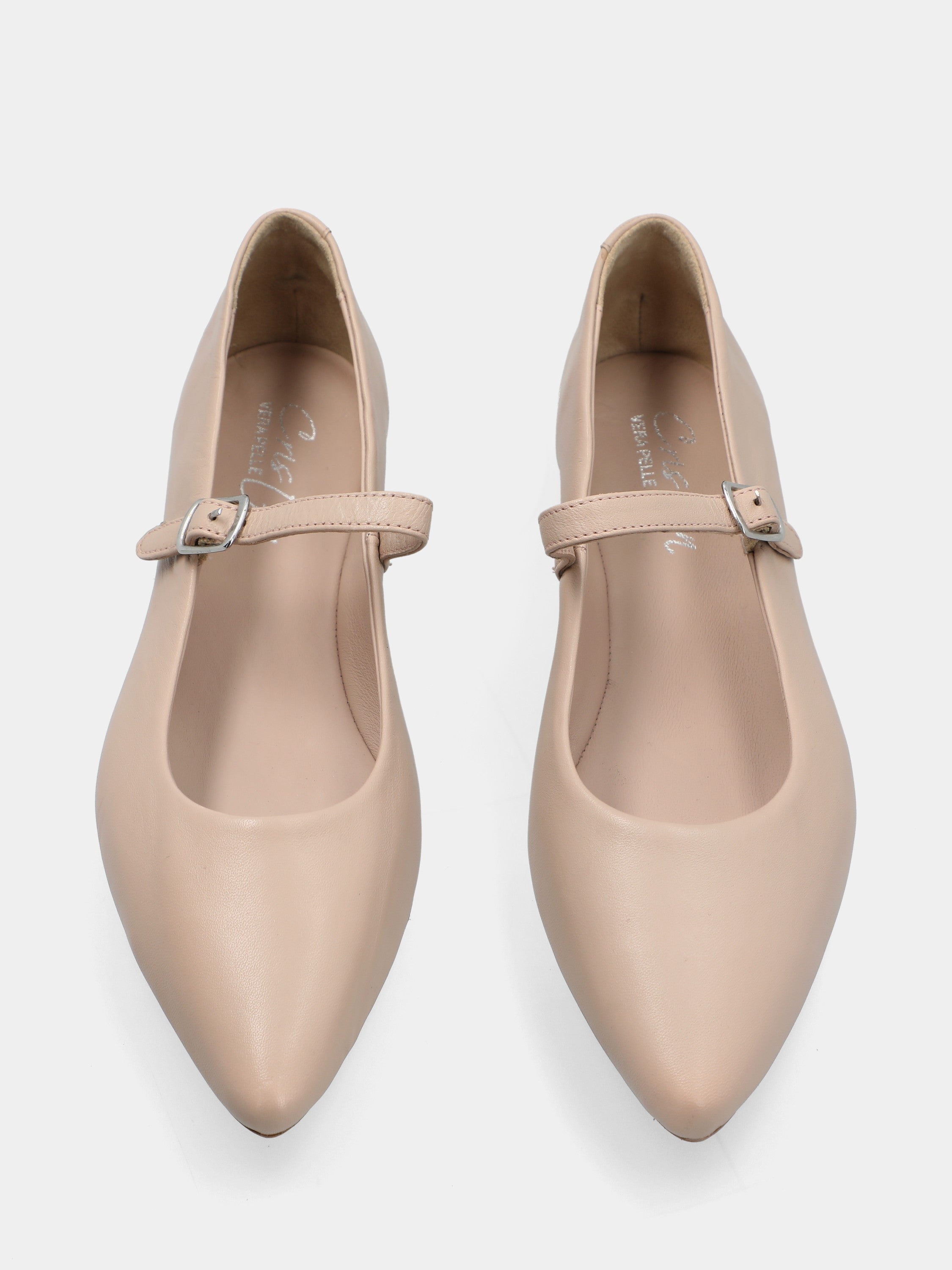Ballerina in nappa beige con cinturino mary jane
