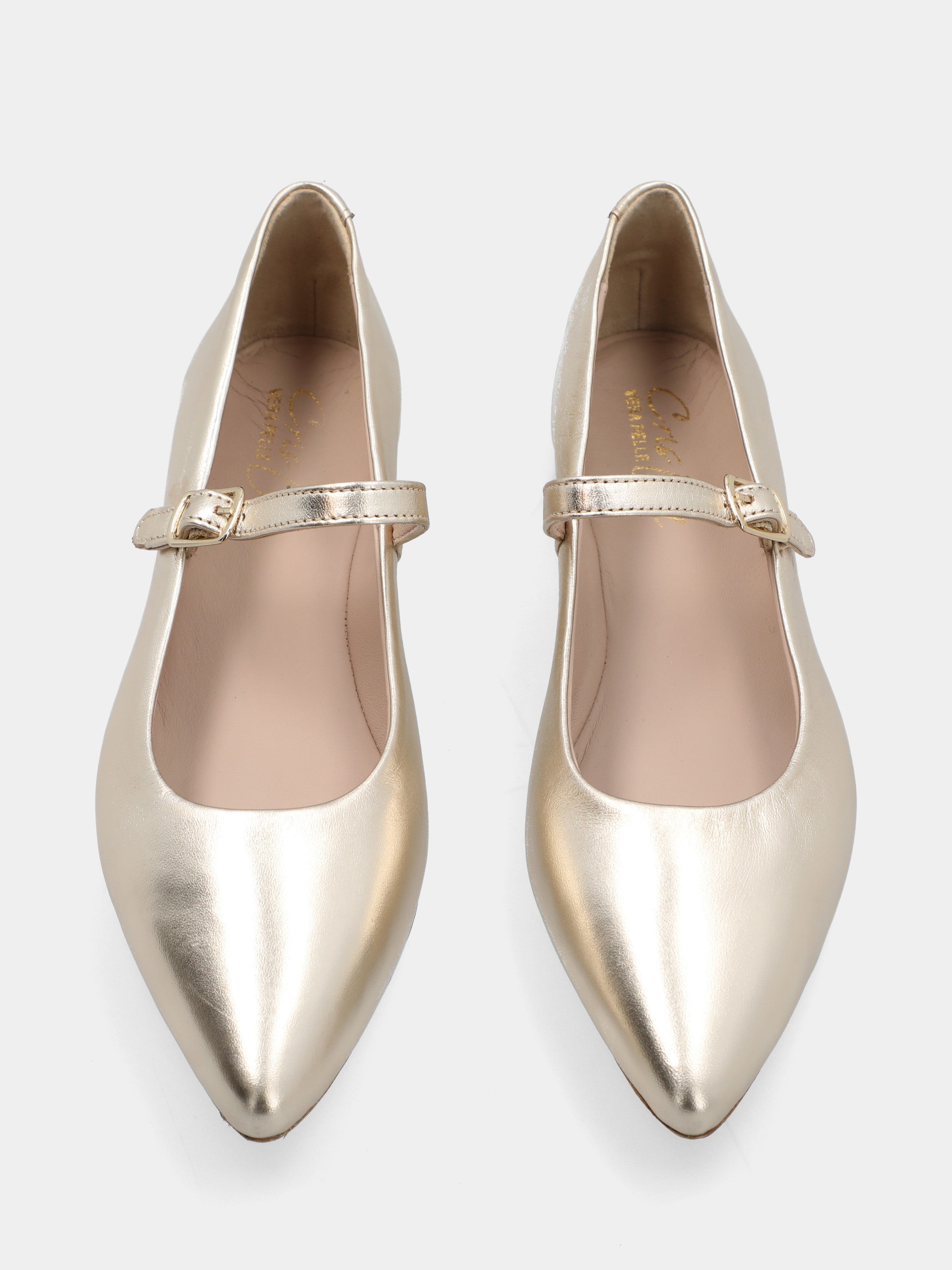 Ballerina in laminato platino con cinturino mary jane