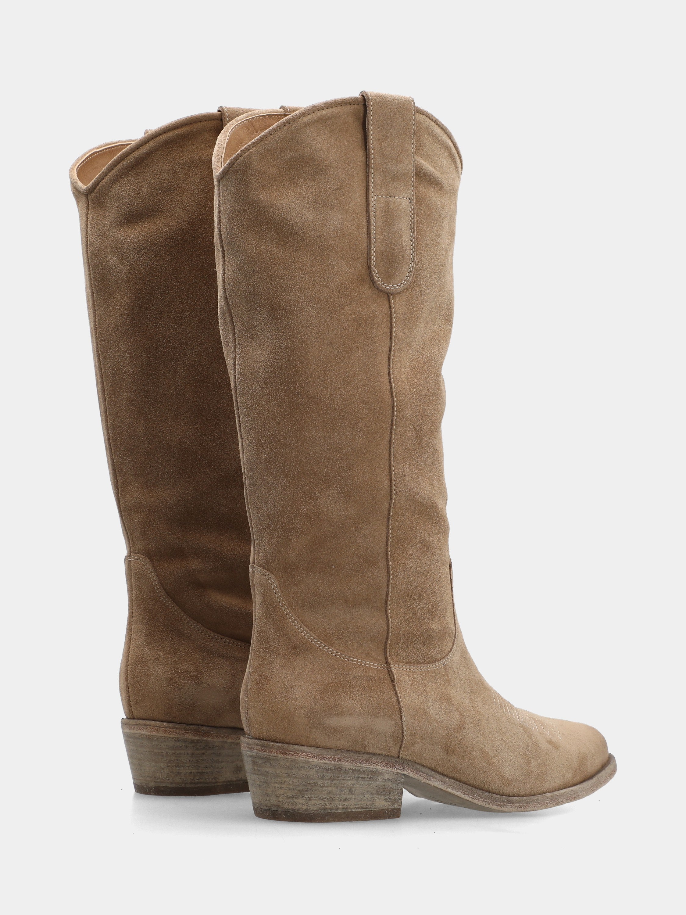 Cowboystiefel aus beigem Velours mit Stickerei auf der Sohle
