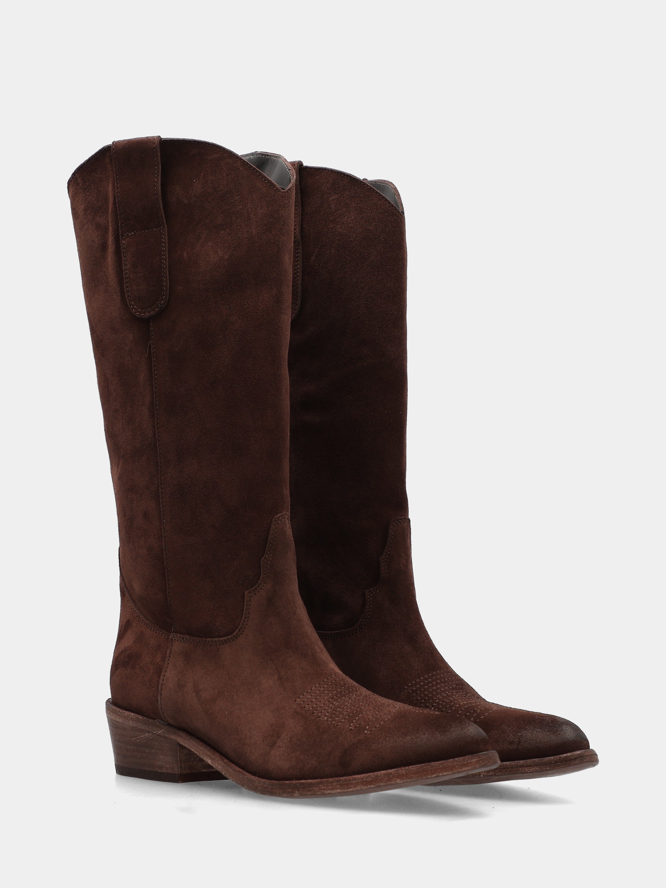 Cowboystiefel aus braunem Velours mit Stickerei an der Sohle