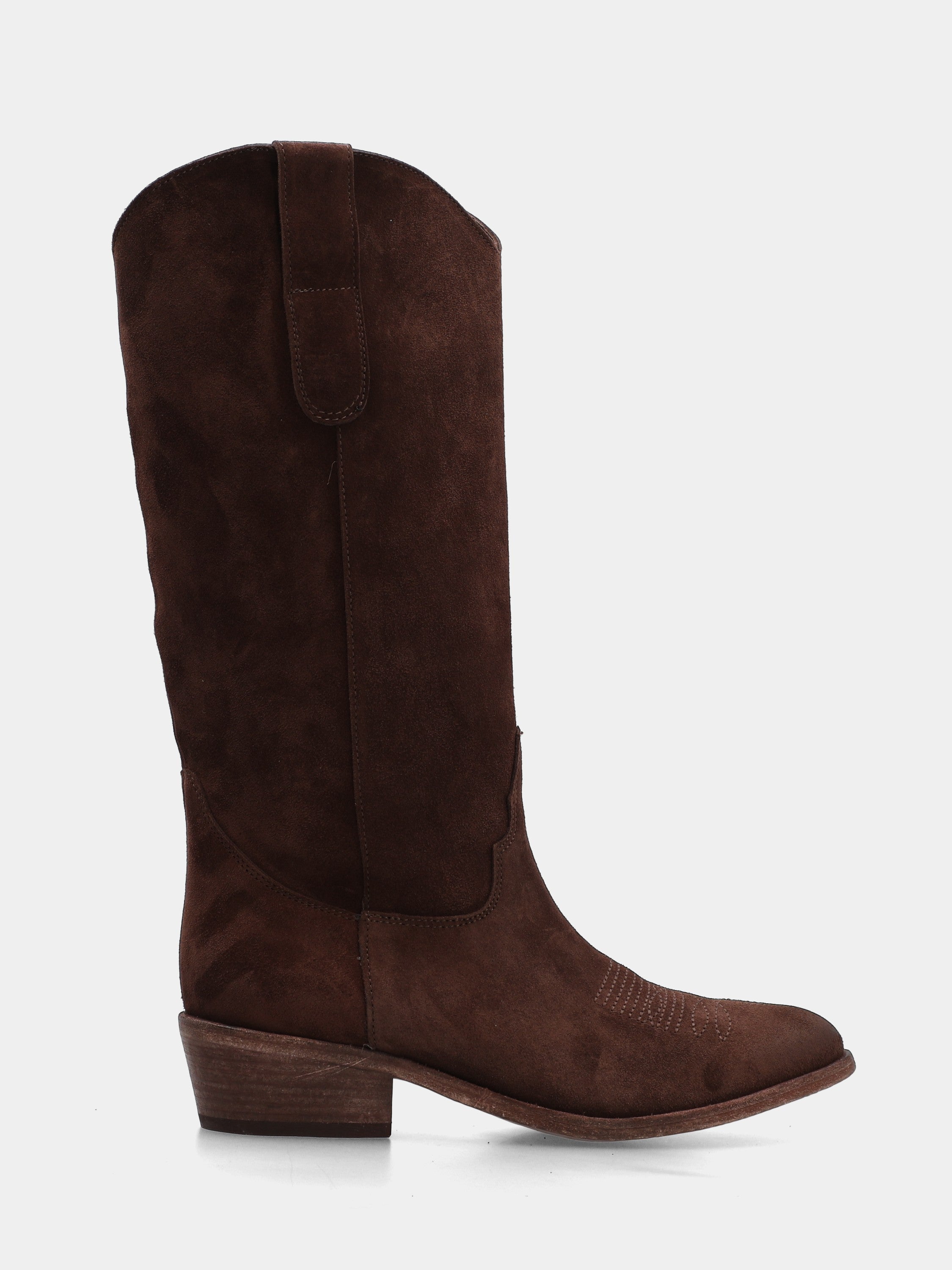 Cowboystiefel aus braunem Velours mit Stickerei an der Sohle