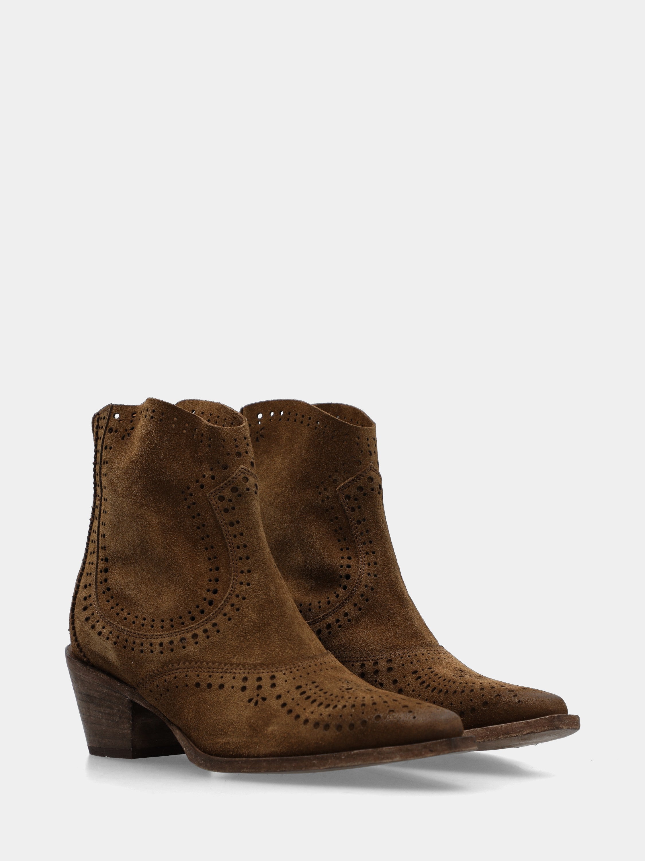 Bottines western en velours marron avec fermeture éclair arrière