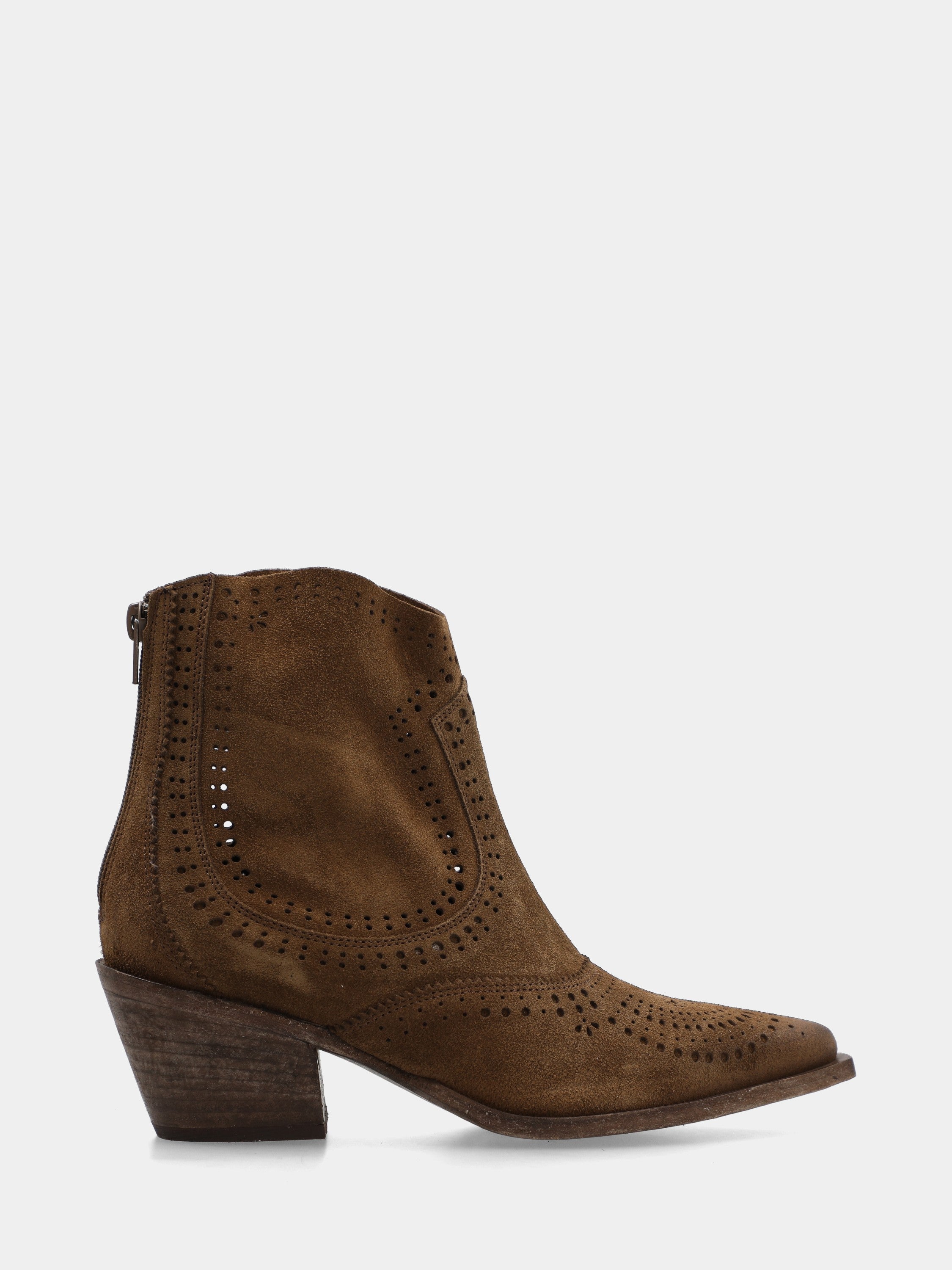 Bottines western en velours marron avec fermeture éclair arrière
