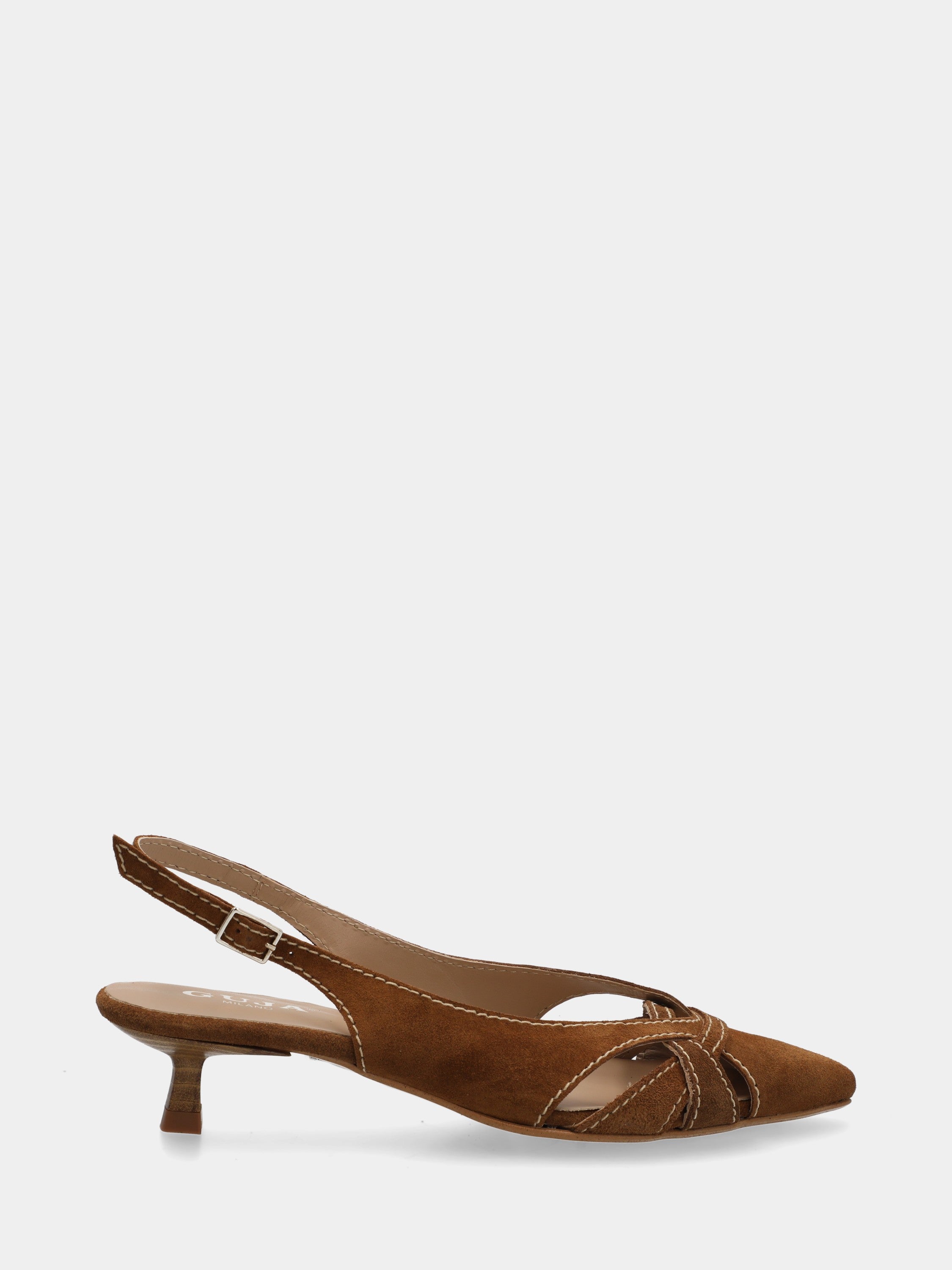 Slingback in camoscio testa di moro con punta intrecciata