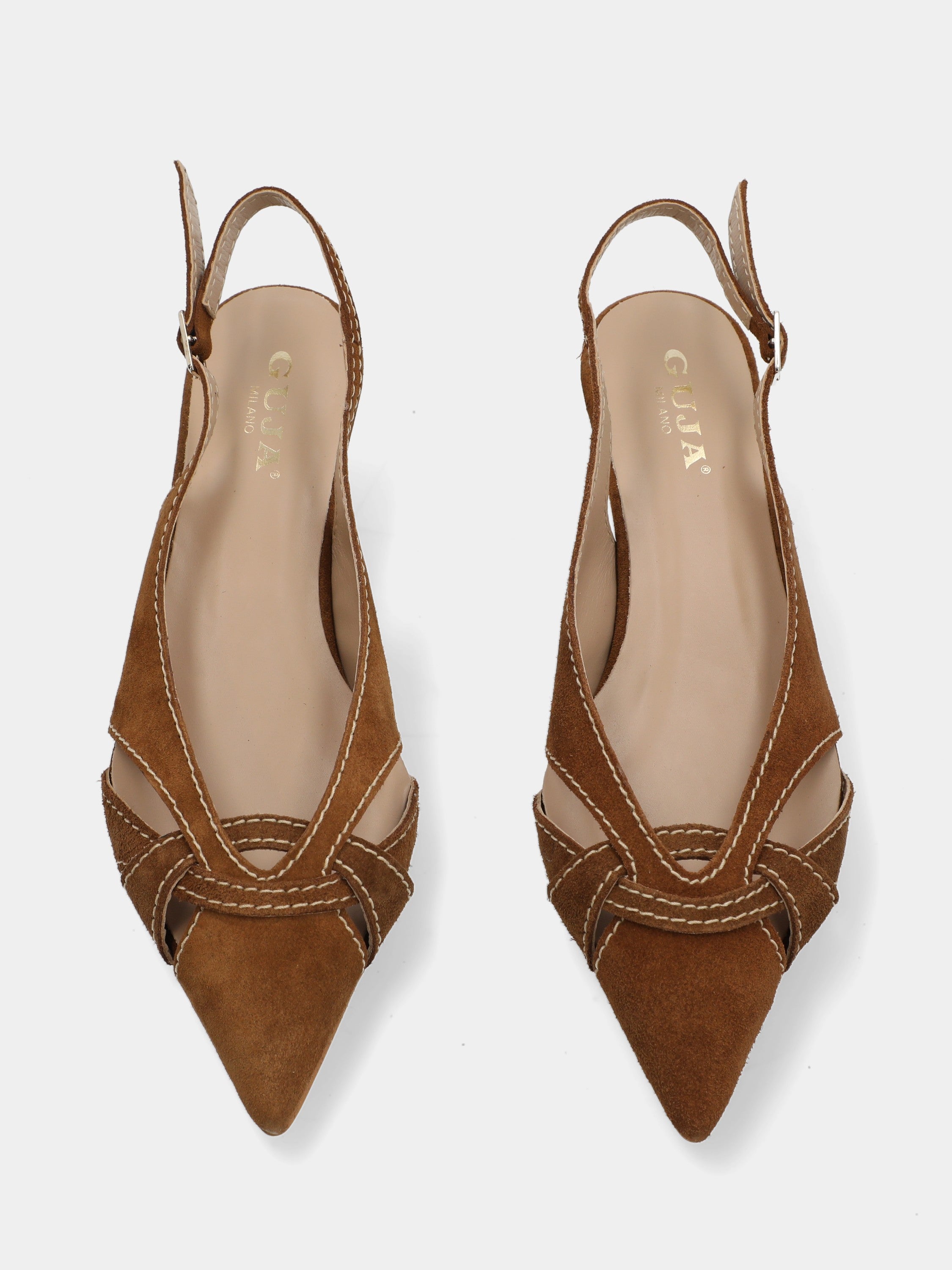 Slingback in camoscio testa di moro con punta intrecciata