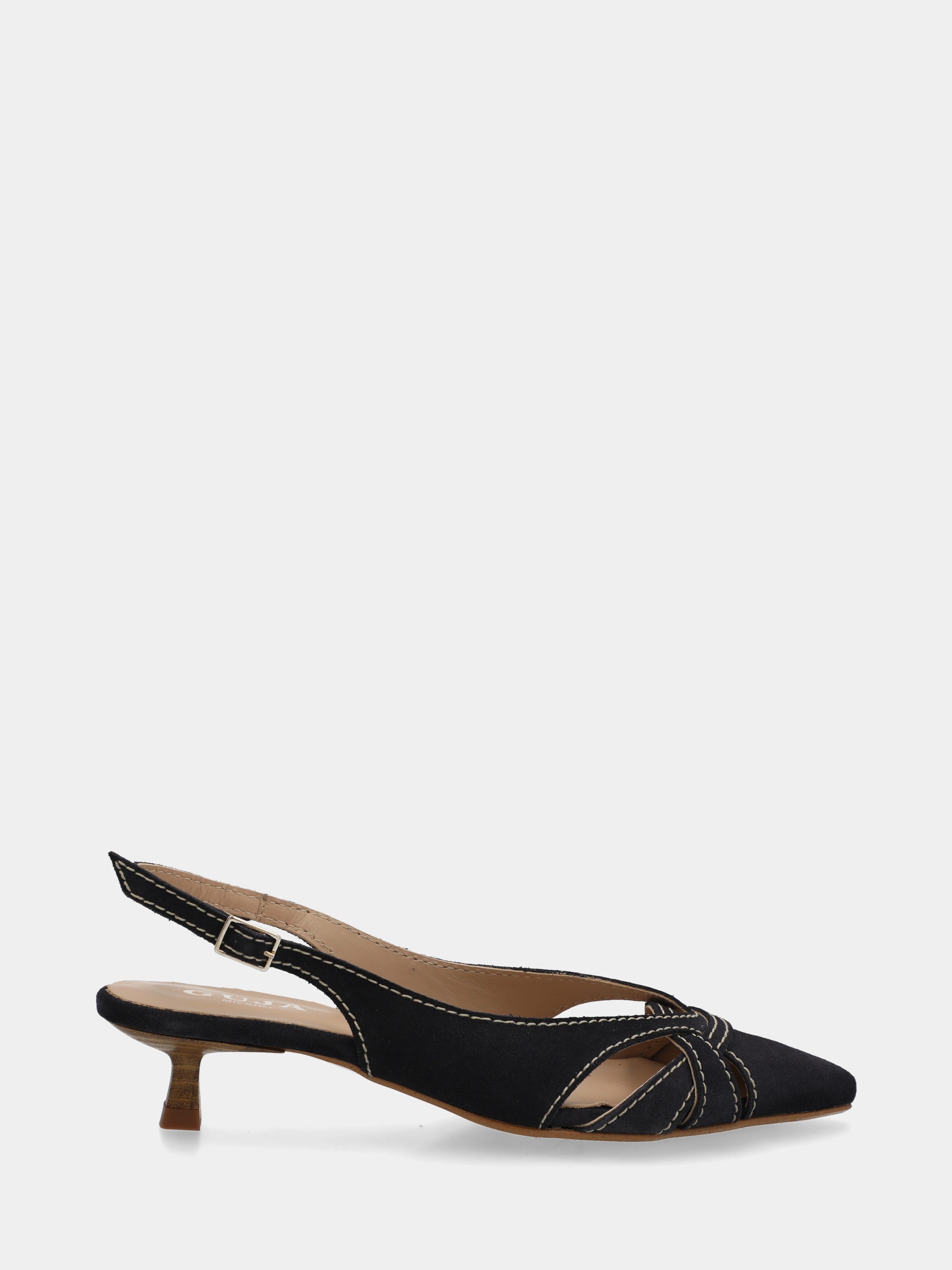 Slingback in camoscio blu con punta intrecciata