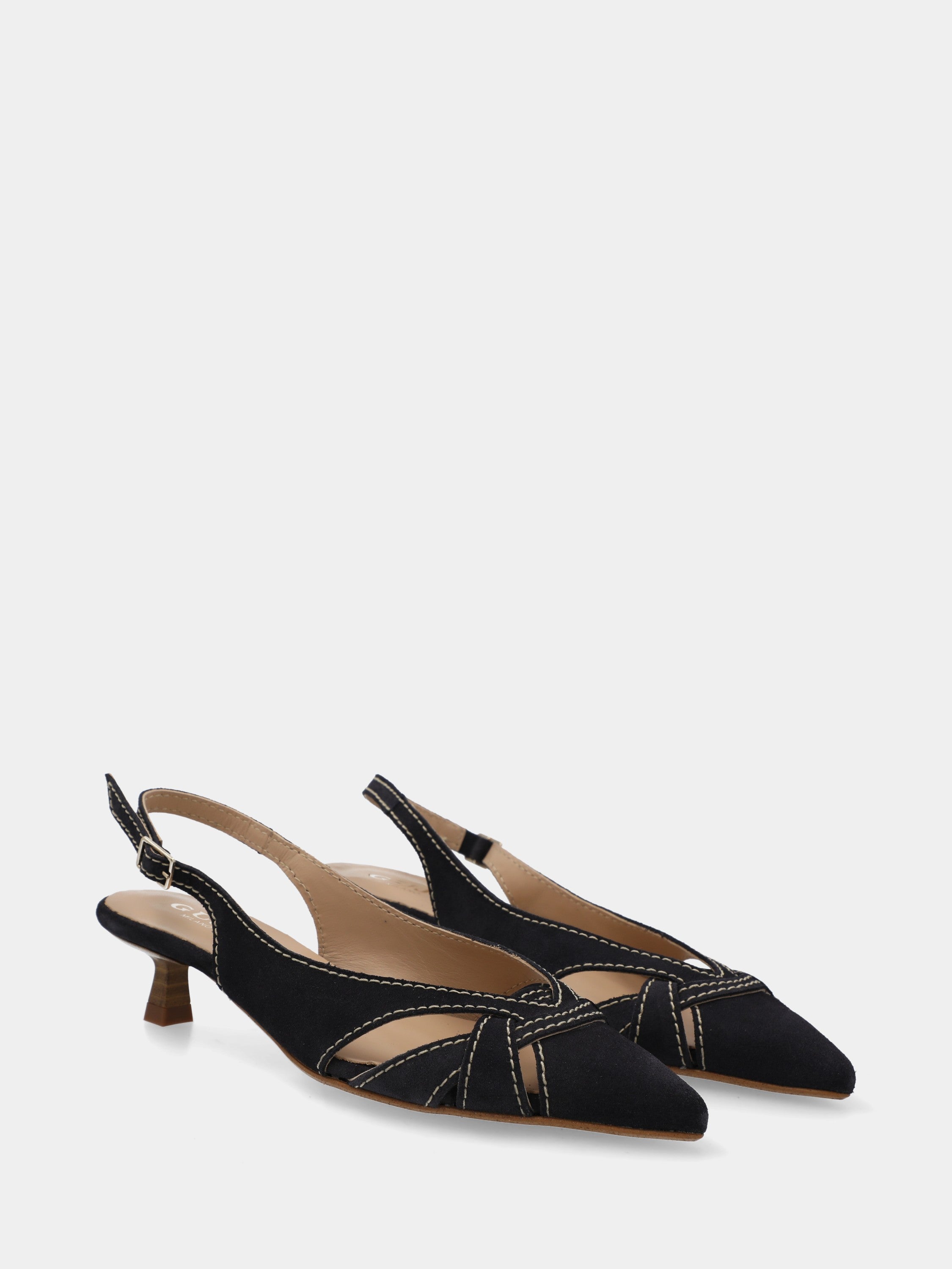Slingback in camoscio blu con punta intrecciata