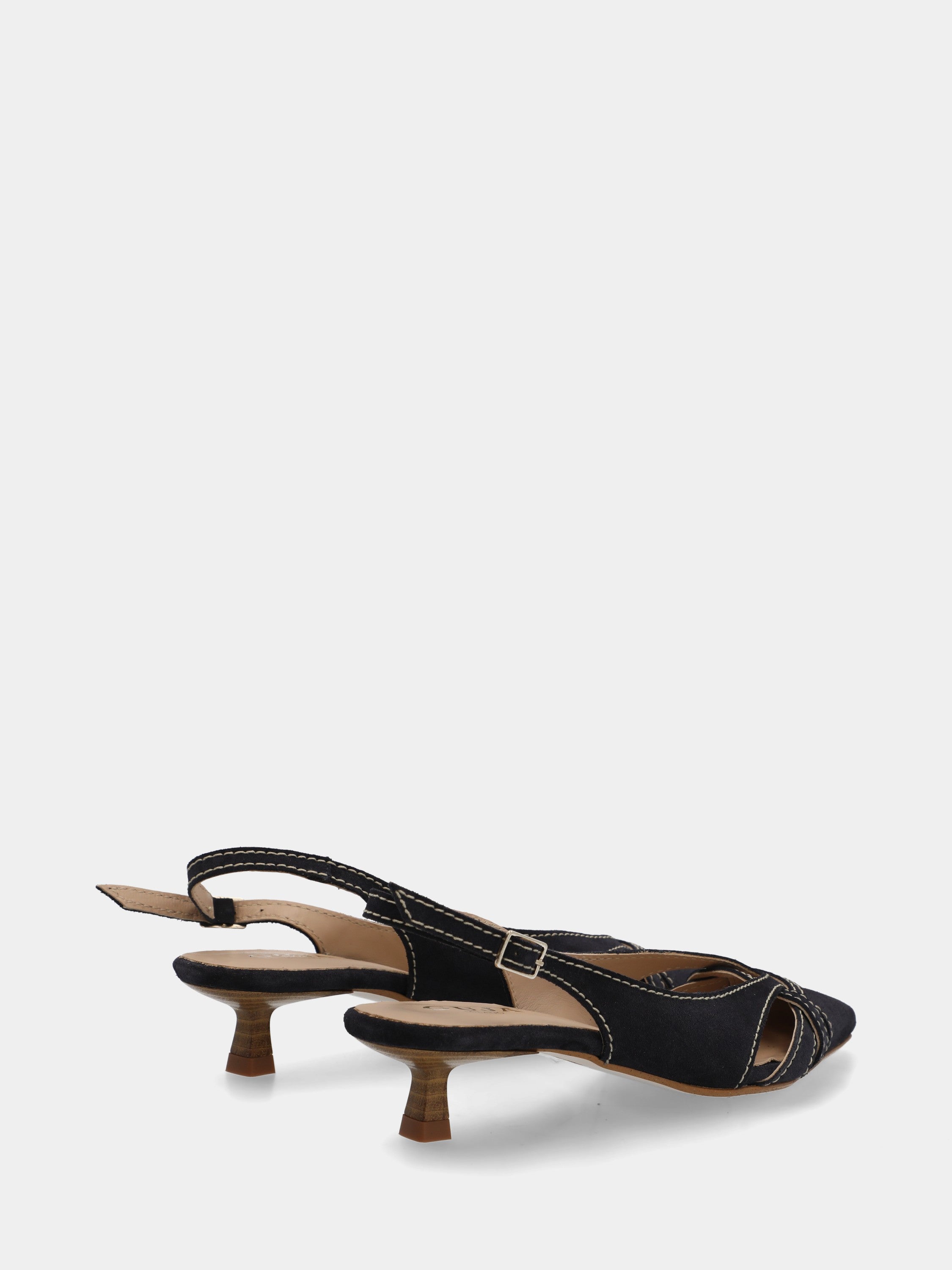 Slingback in camoscio blu con punta intrecciata