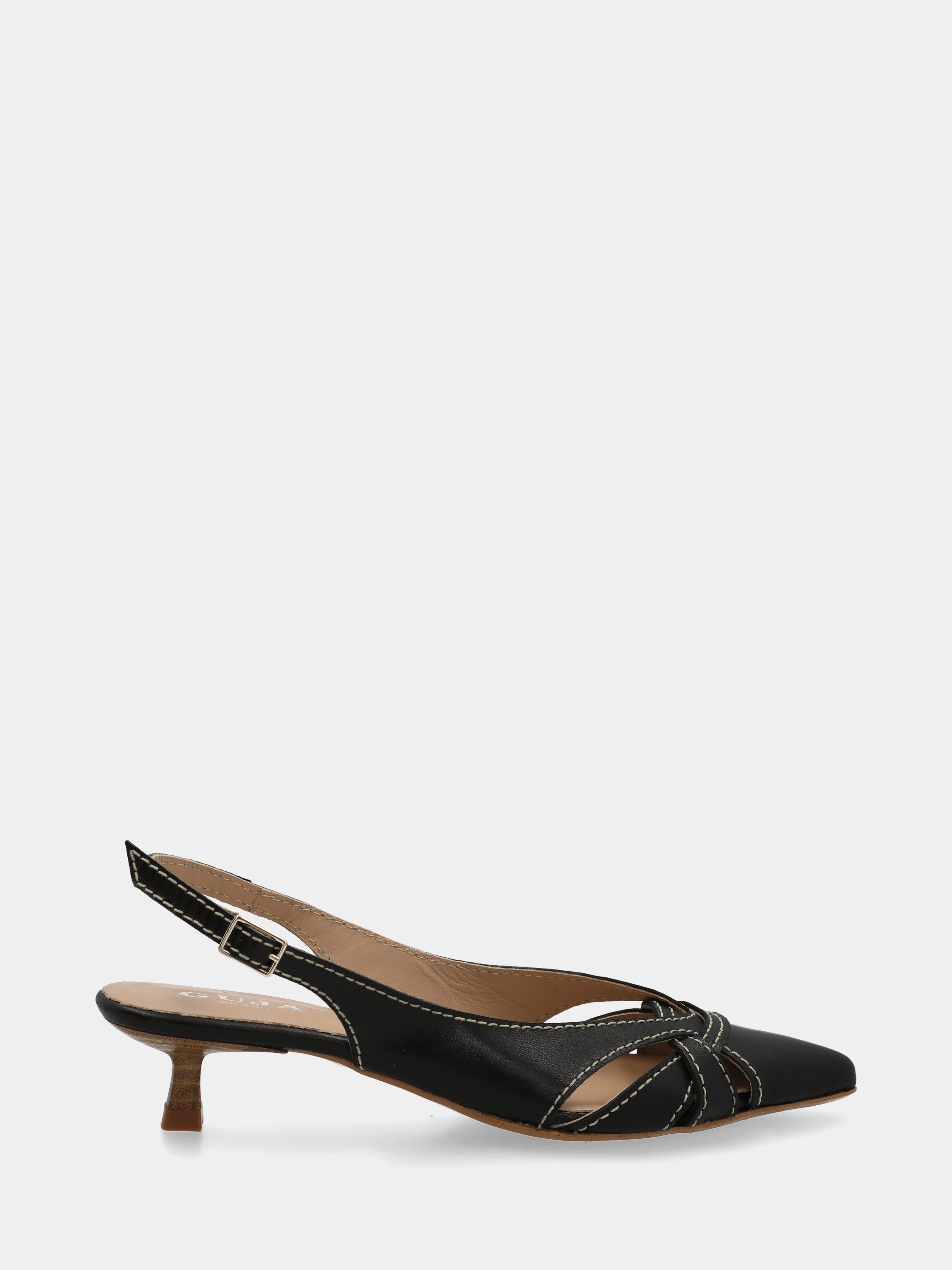 Slingback in vitello nero con punta intrecciata