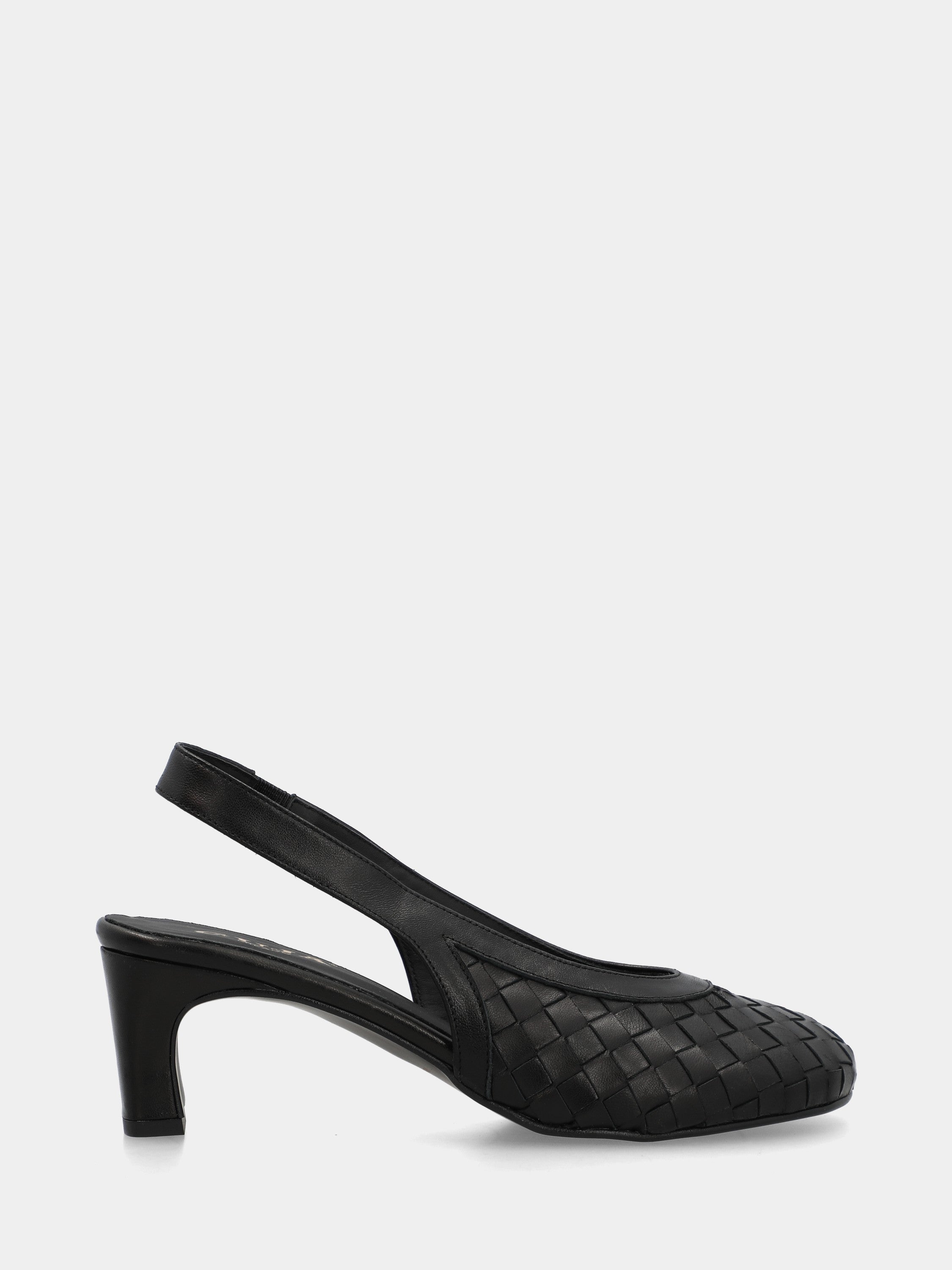 Slingback en veau noir tressé avec talon large en forme de queue