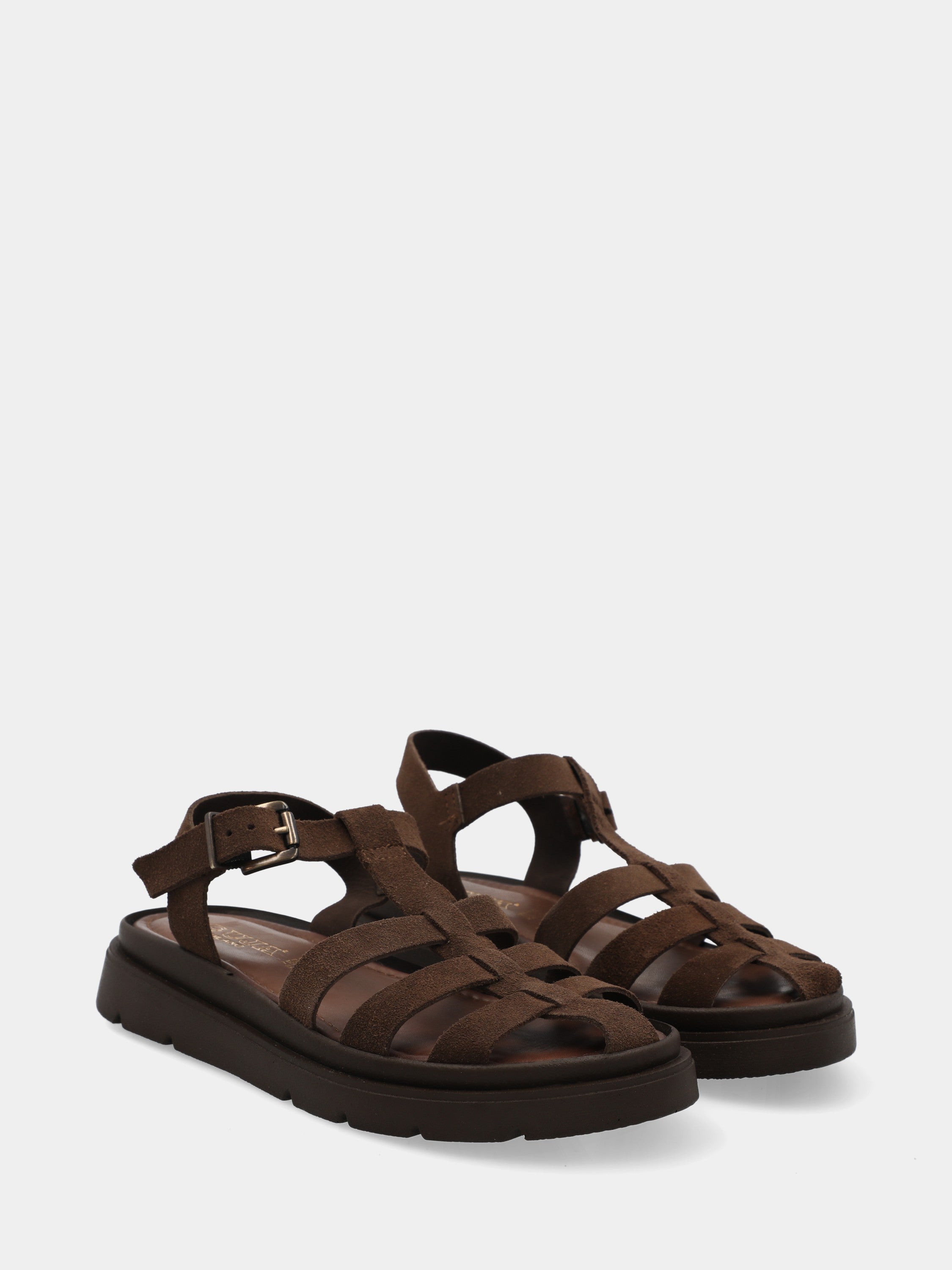 Sandalo in crosta marrone con zeppa