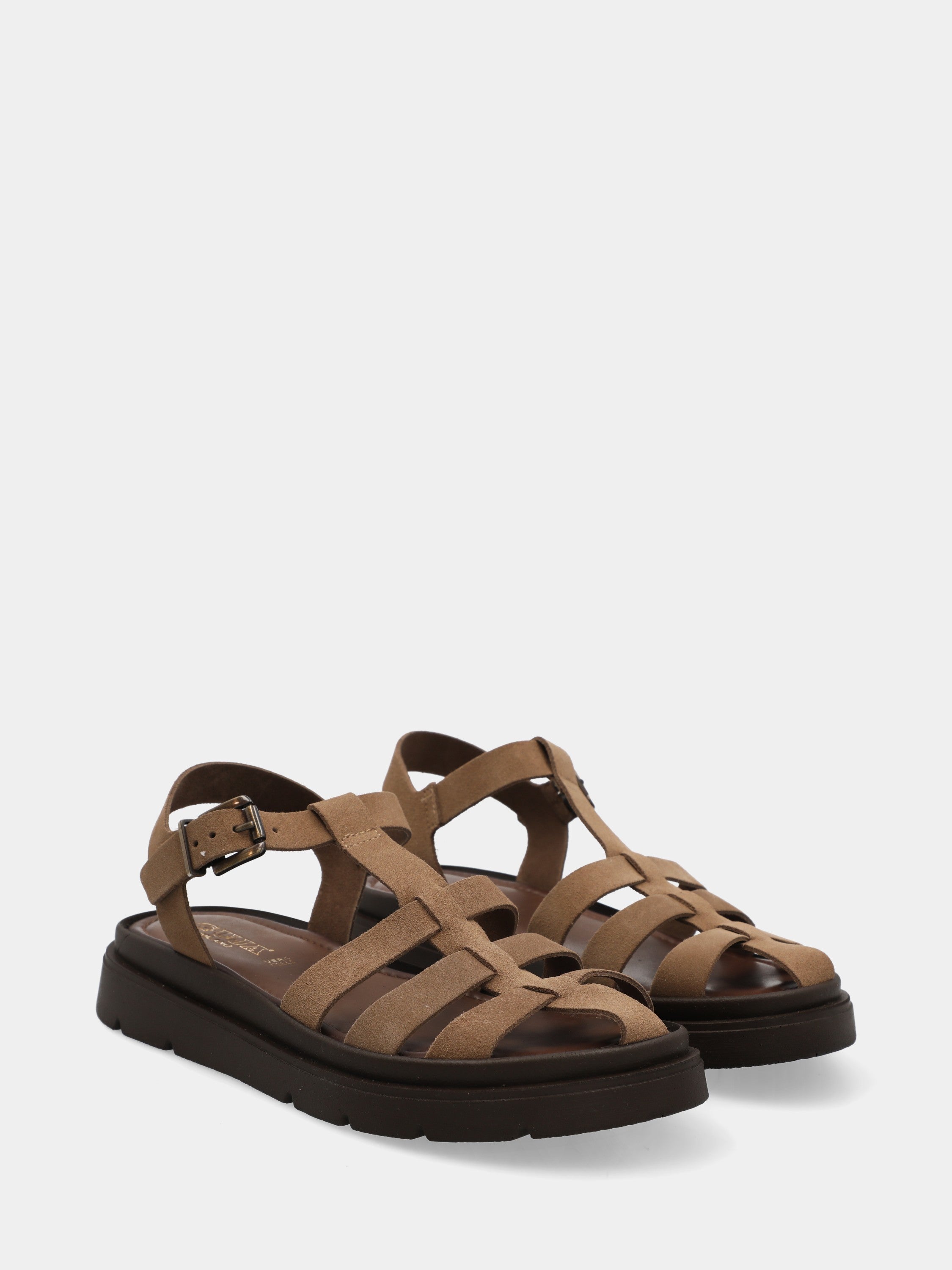 Sandalo in crosta beige con zeppa