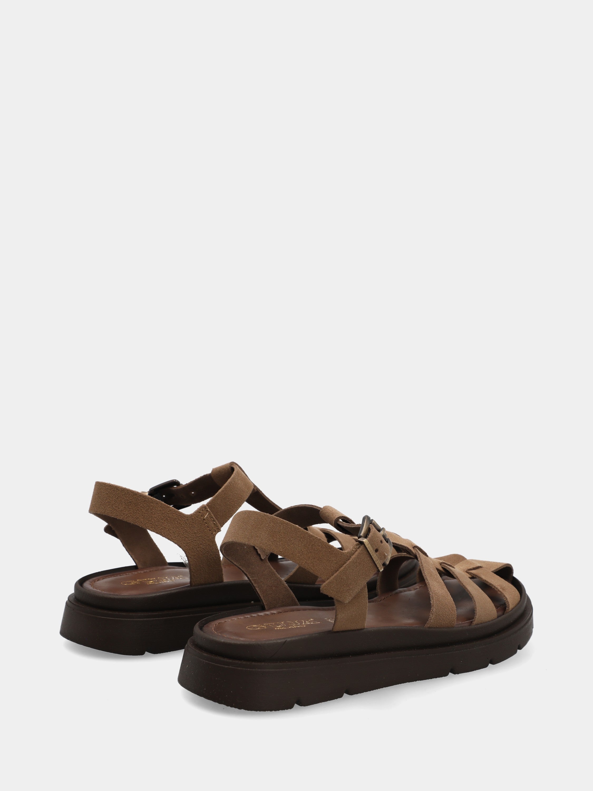 Sandalo in crosta beige con zeppa