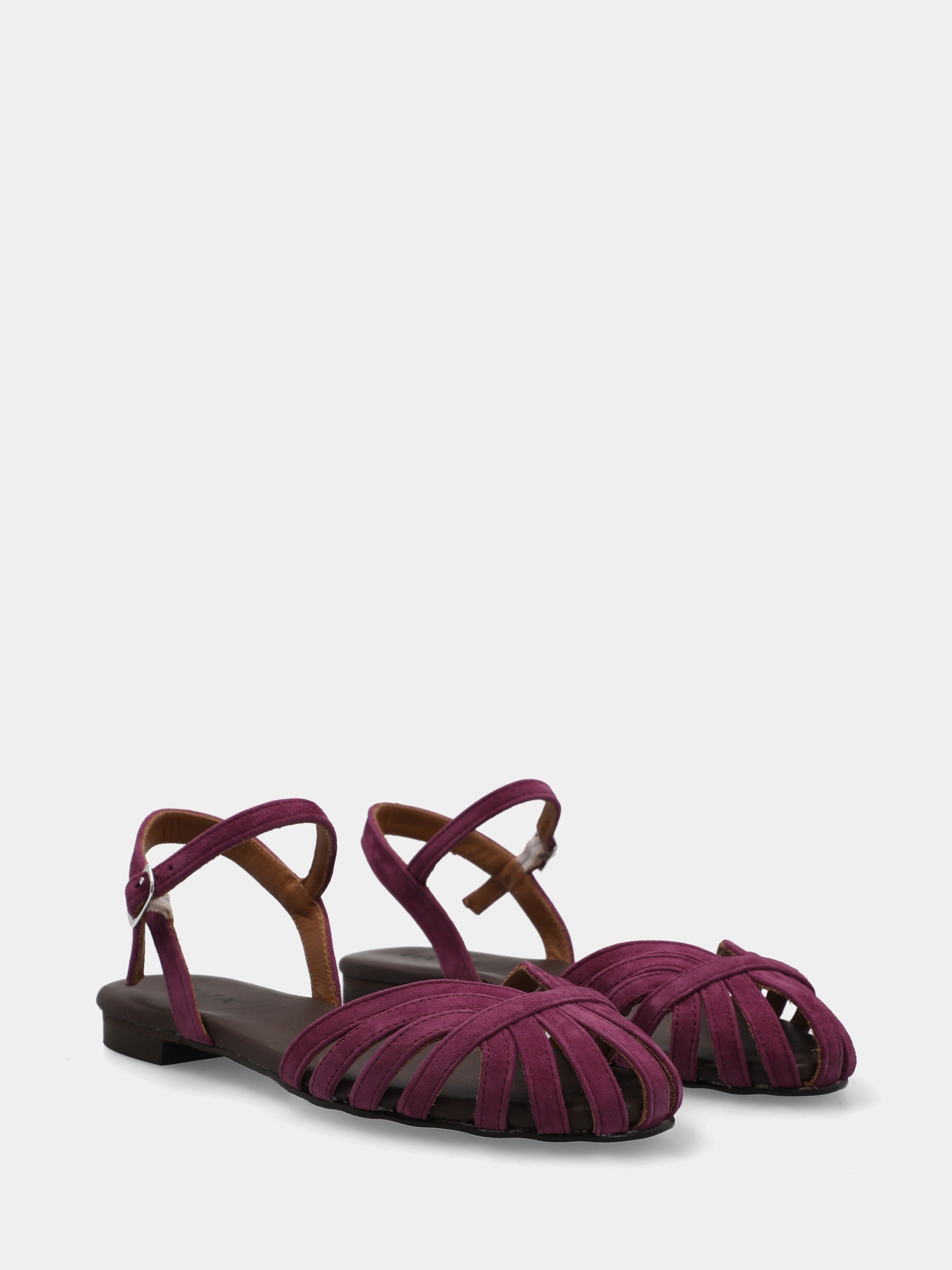 Sandalo in camoscio fucsia con listini arcuati