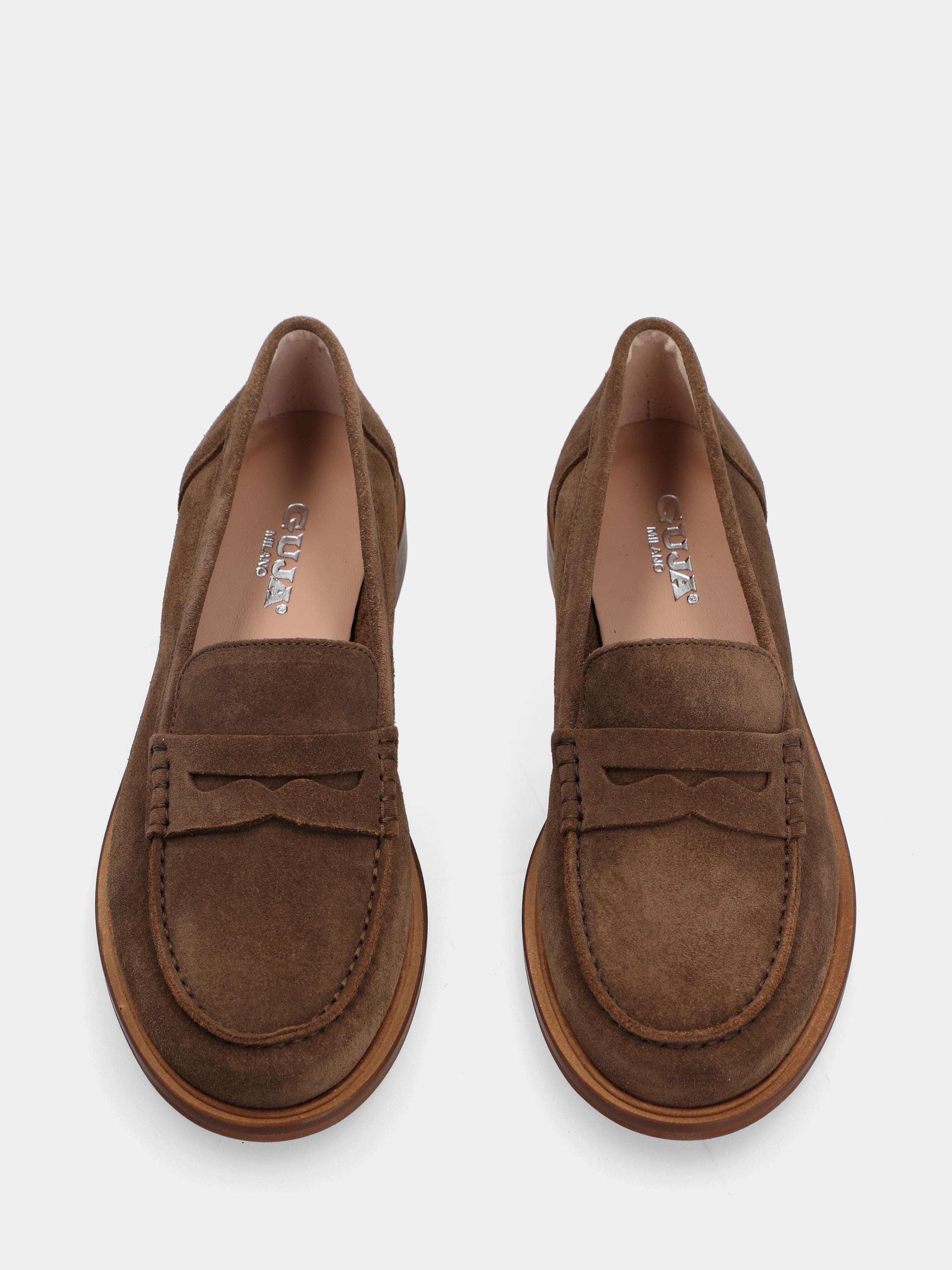 Mocassin en suède marron foncé avec masque en forme de bouche de lion