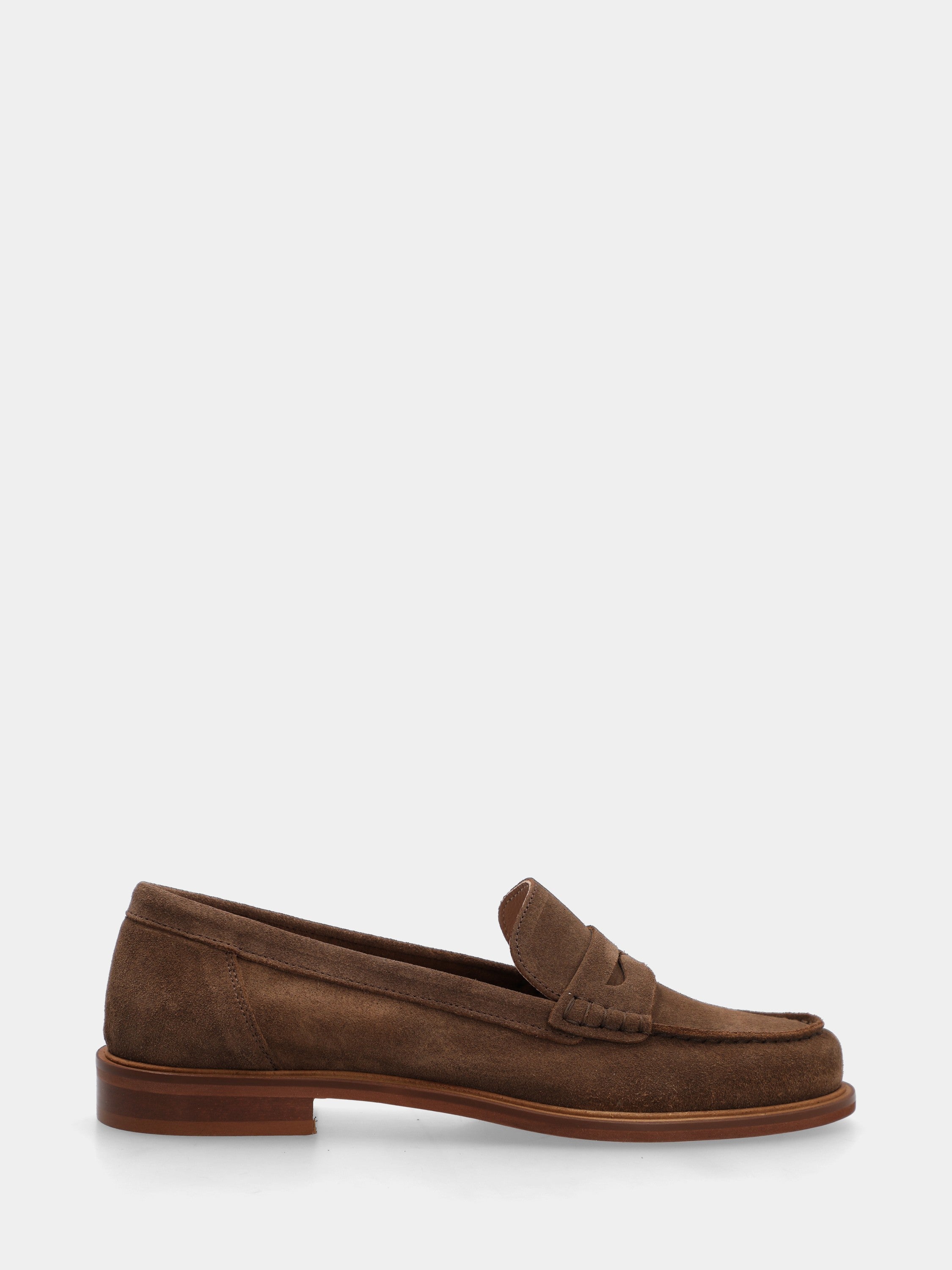 Mocassin en suède marron foncé avec masque en forme de bouche de lion