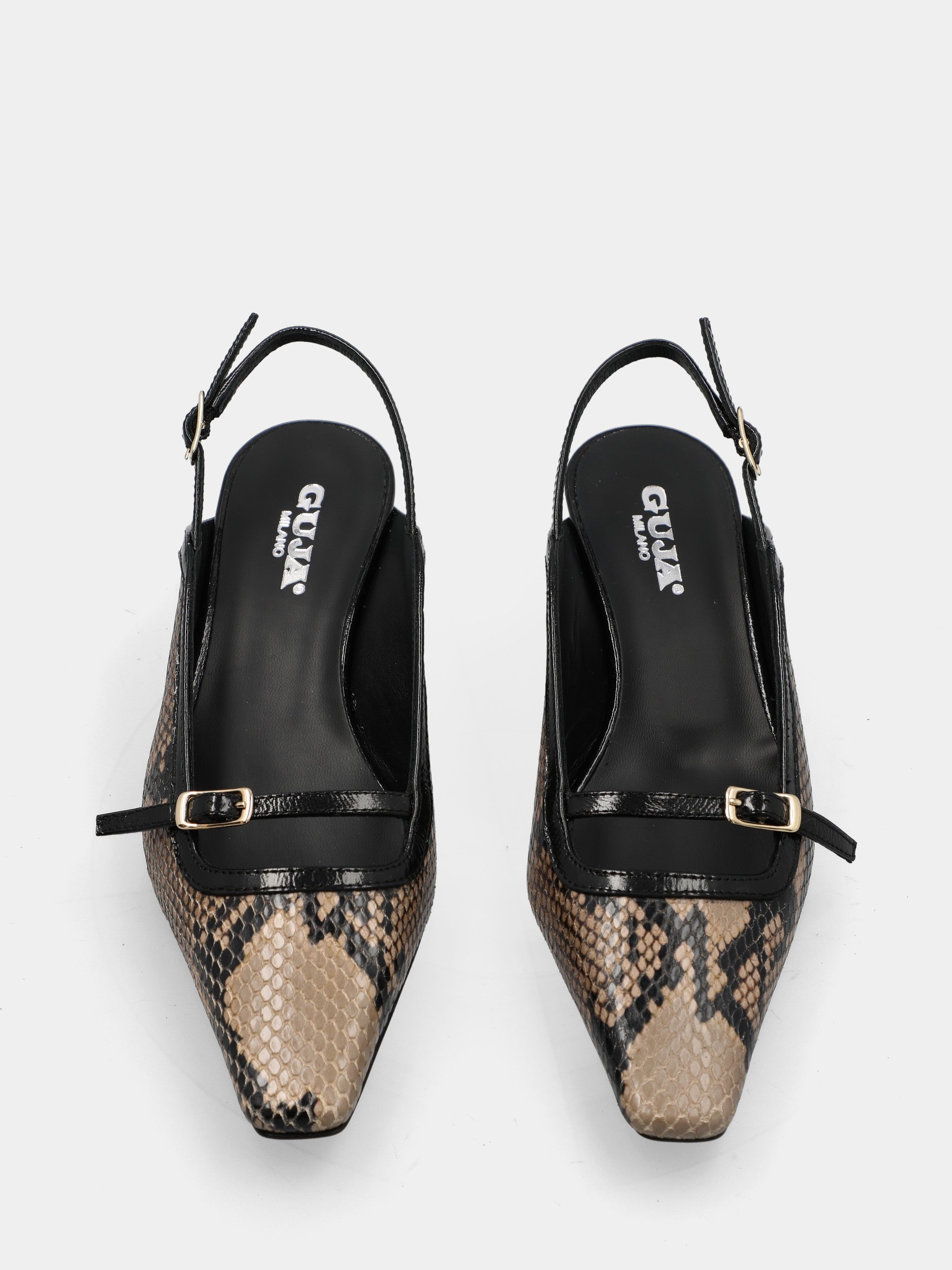 Slingback aus beigem, pythongeprägtem Kalbsleder mit Kelchabsatz