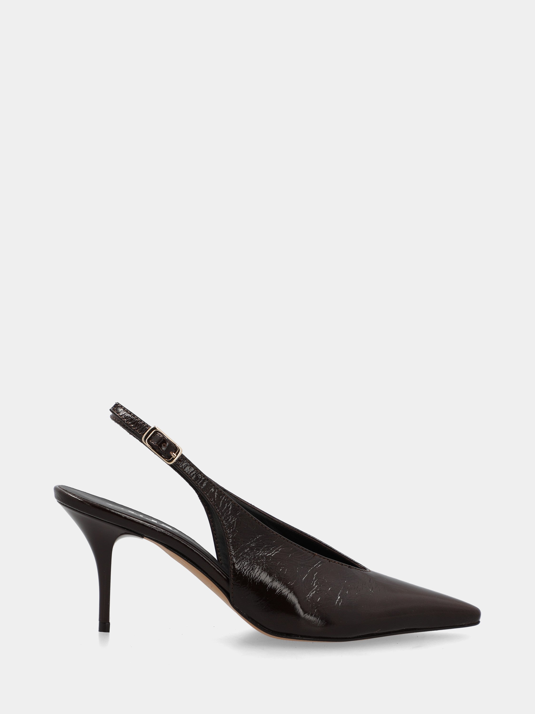 Slingback aus dunkelbraunem Naplak mit U-Ausschnitt und 75-mm-Absatz