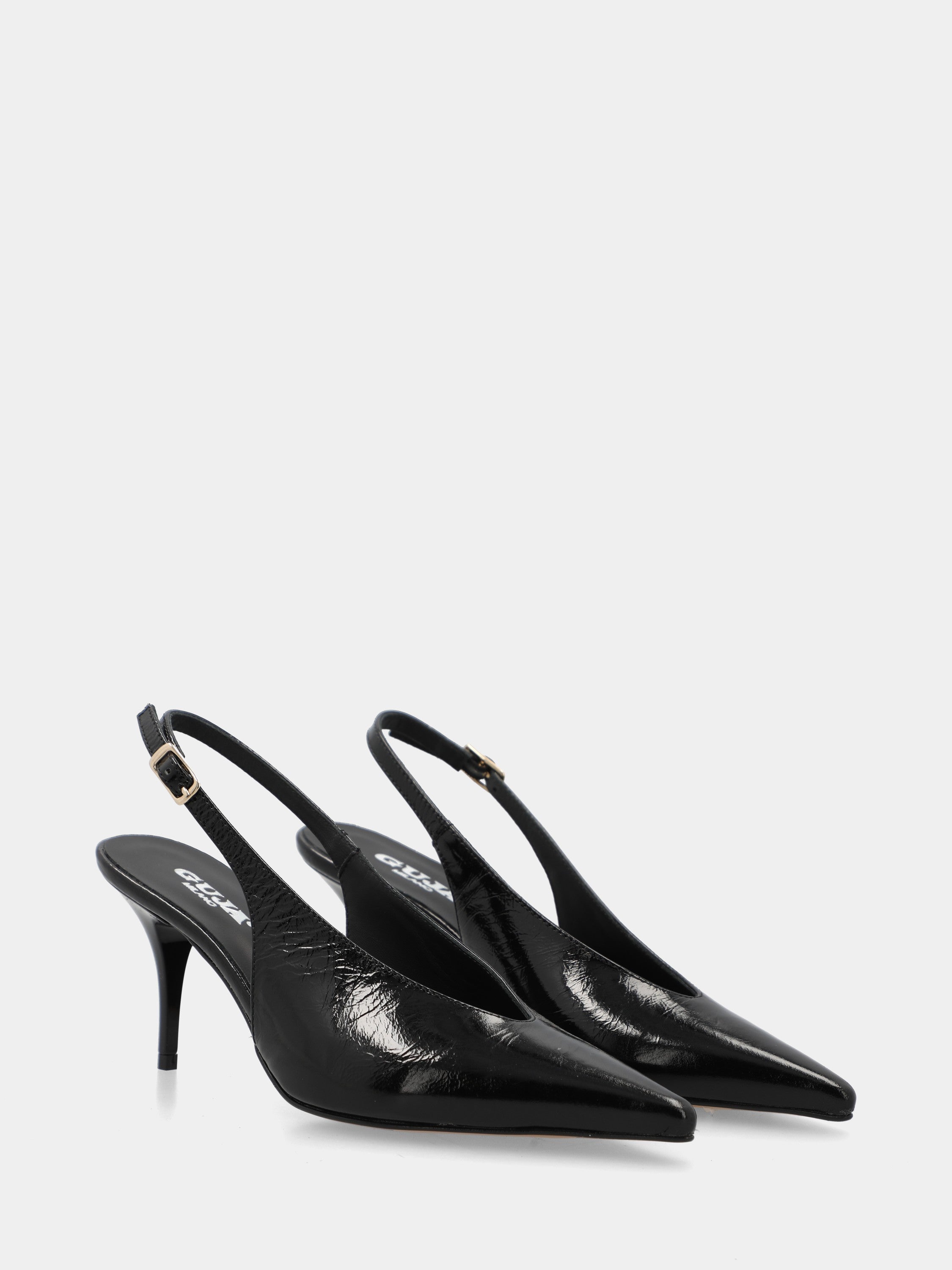 Slingback in naplak nero con scollo a uovo e tacco 75mm