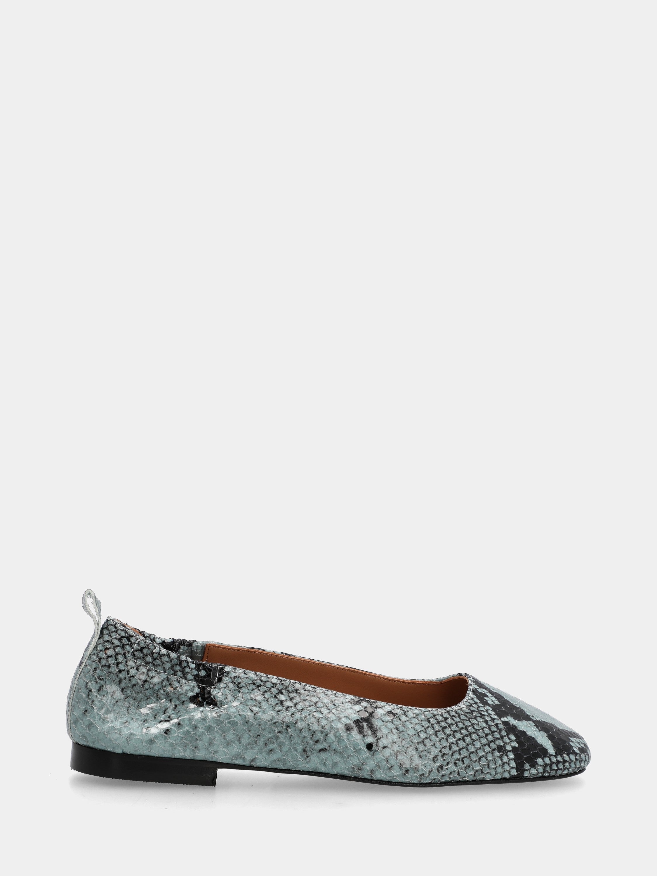 Ballerine en veau python turquoise avec construction sacchetto