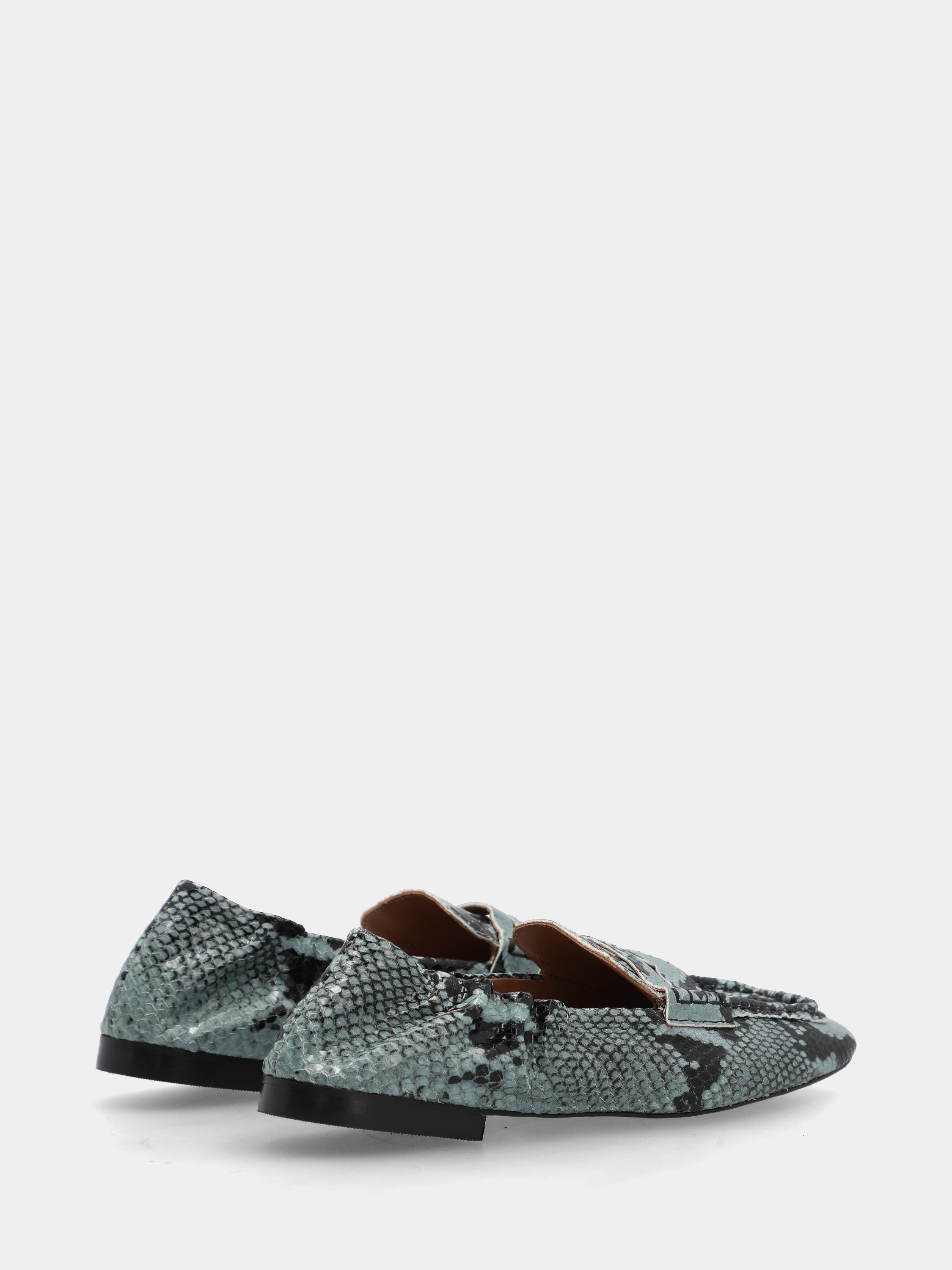 Mocassin en veau python turquoise avec construction sacchetto