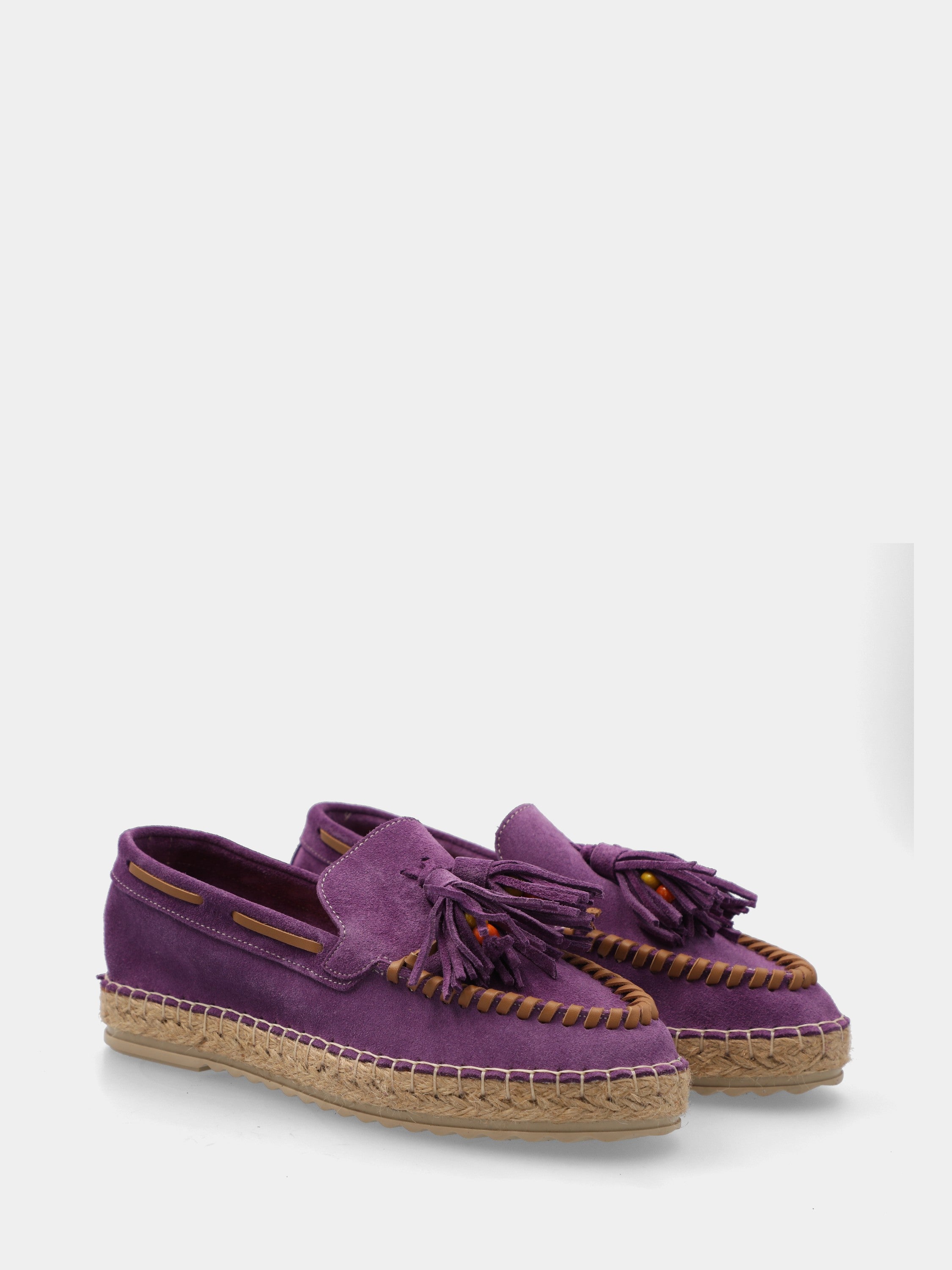 Mocassino in velour viola con zeppa in corda