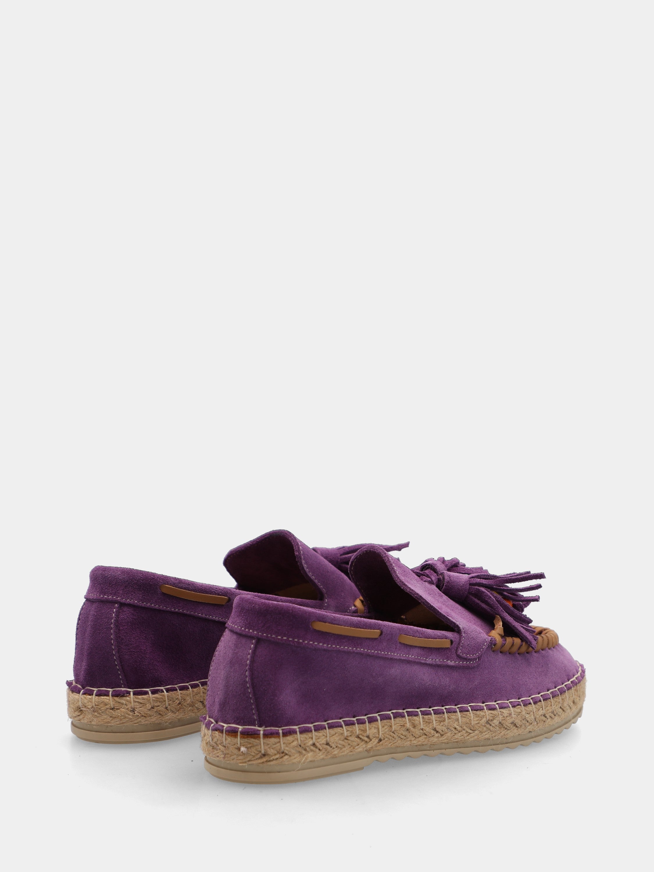 Mocassino in velour viola con zeppa in corda