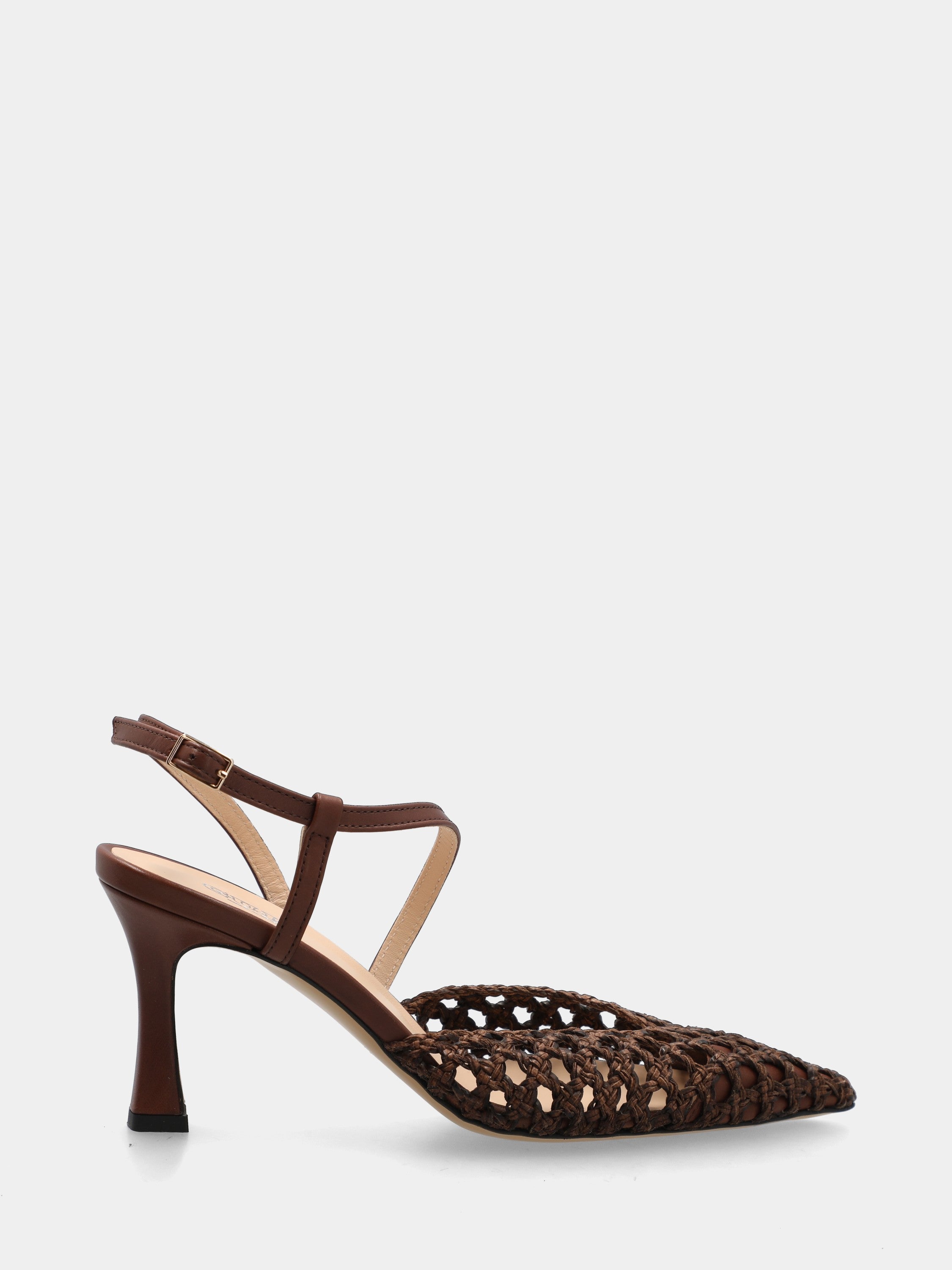 Slingback aus geflochtener brauner Raffia mit hohlem Absatz
