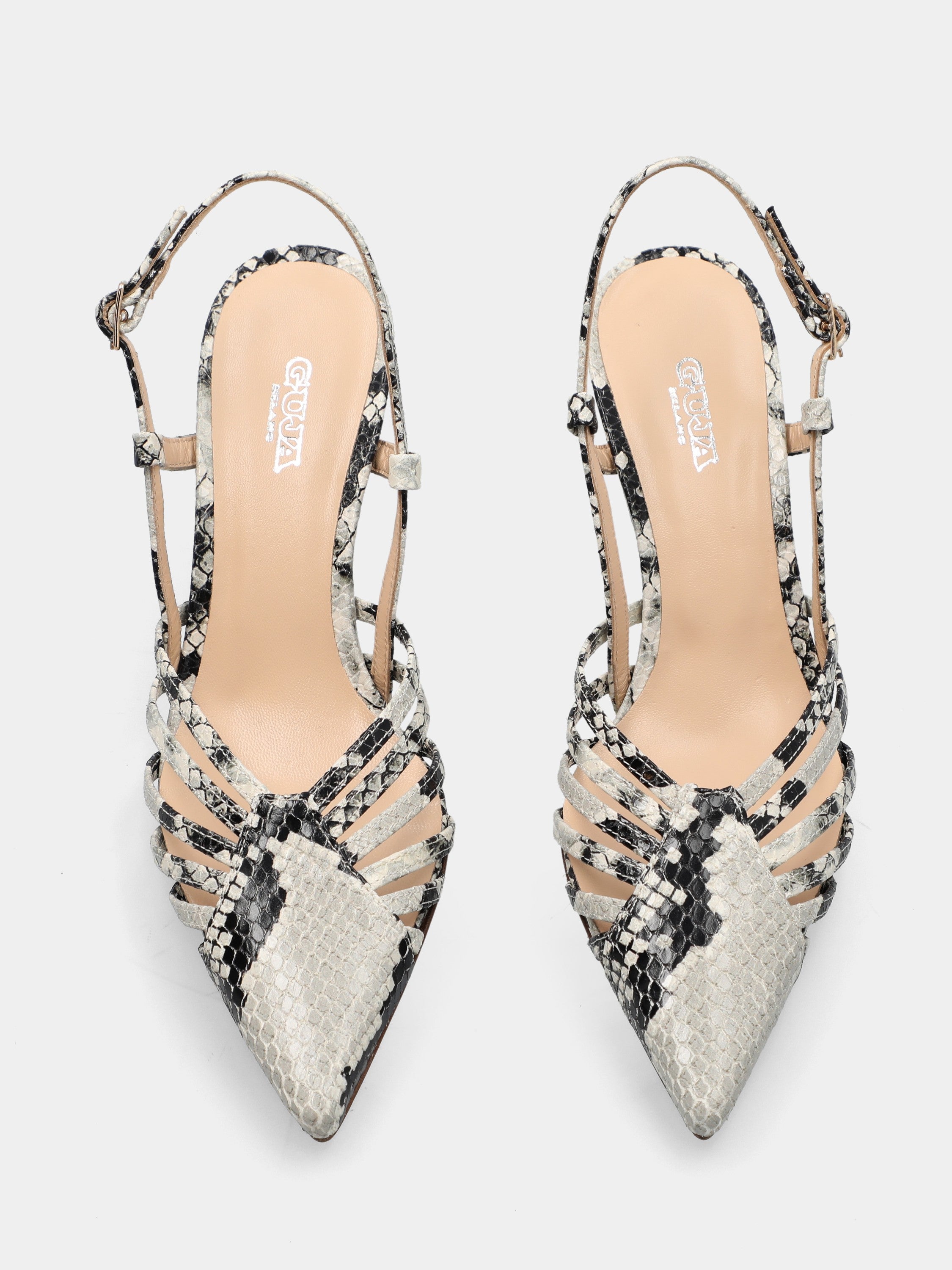 Slingback in vitello pitone con listini incrociati e tacco 70mm