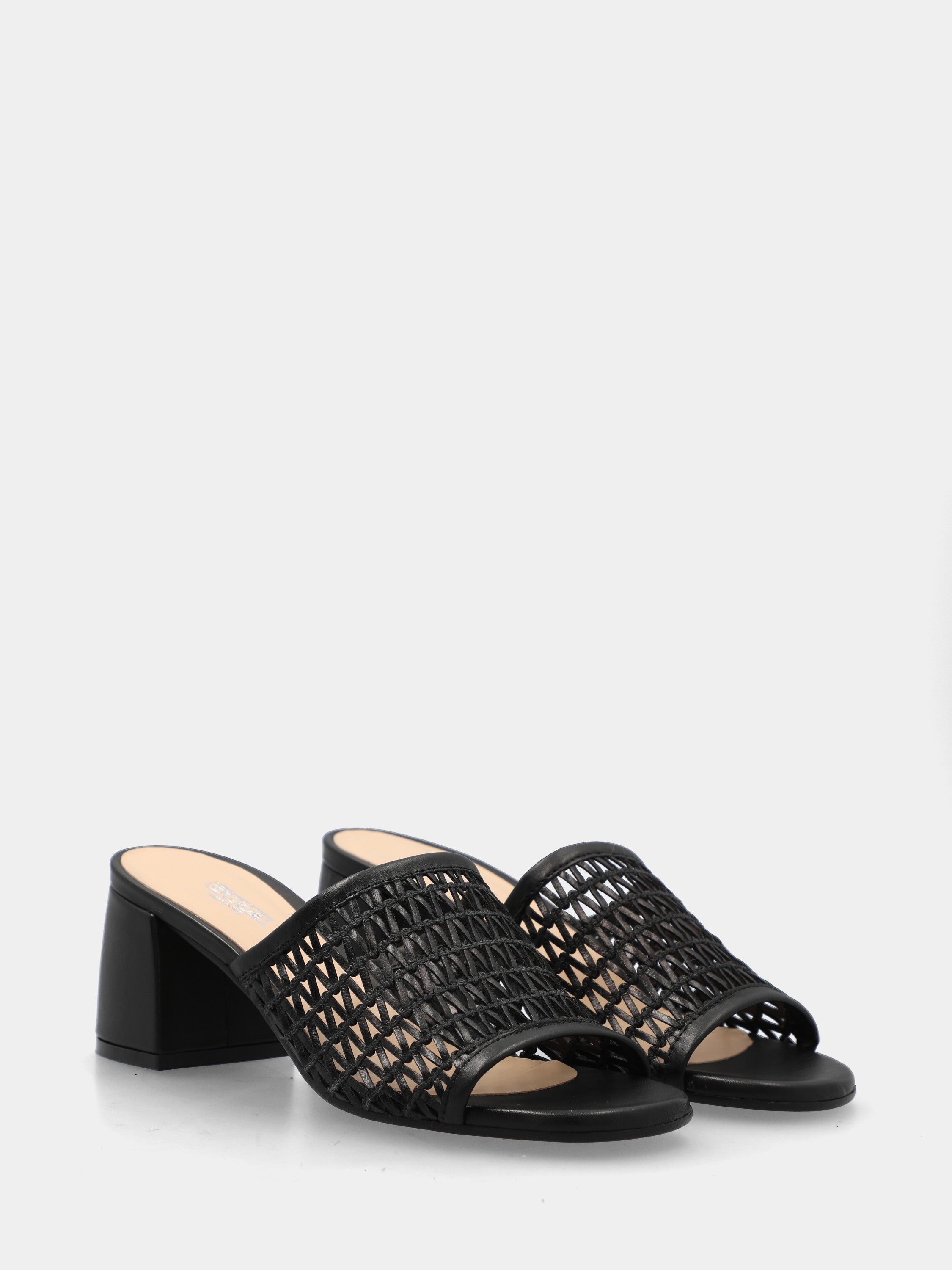 Ciabattina in raffia nera con tomaia intrecciata