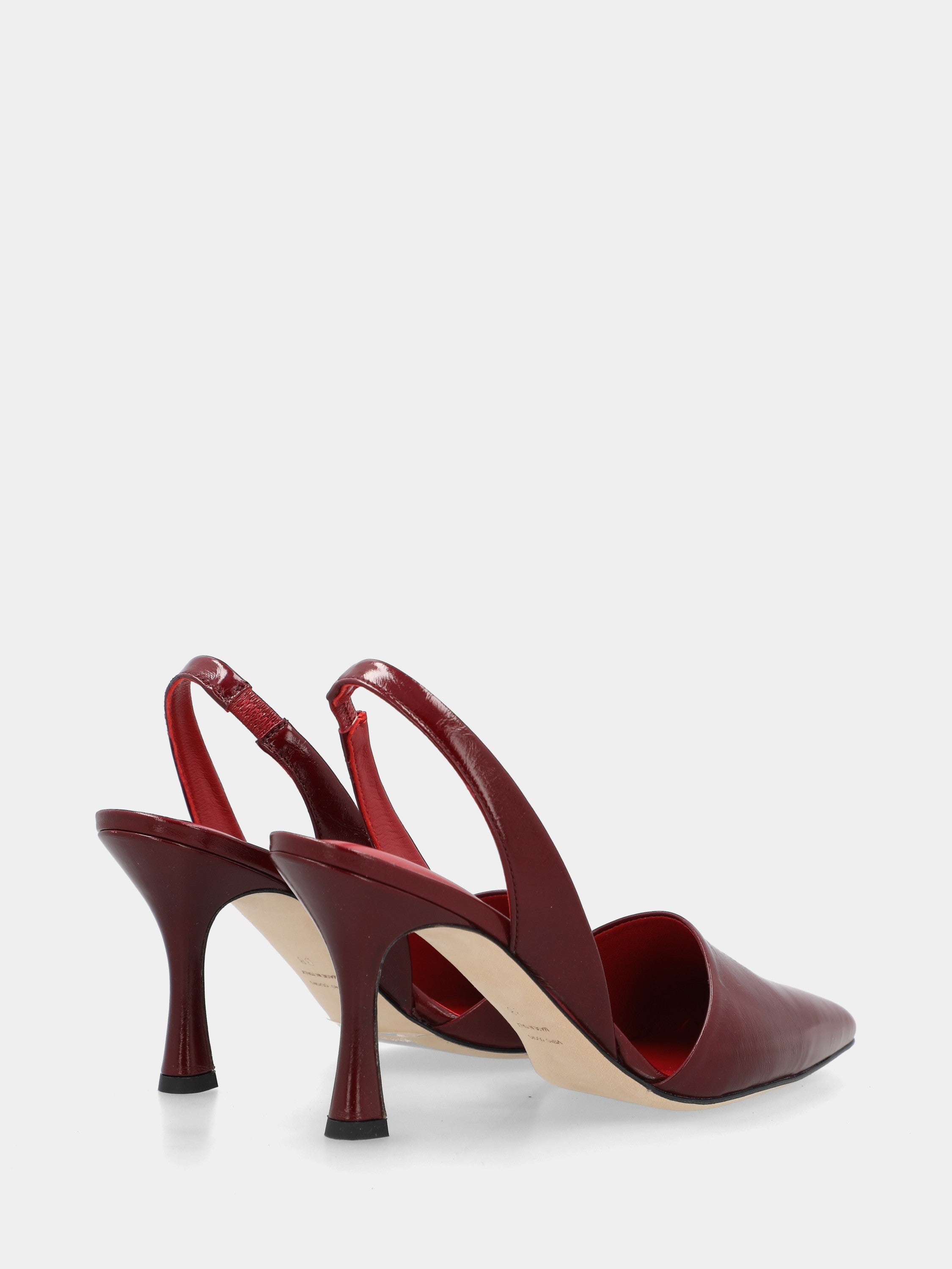 Slingback aus glänzender Samt Rosso Rubino mit Pfennigabsatz