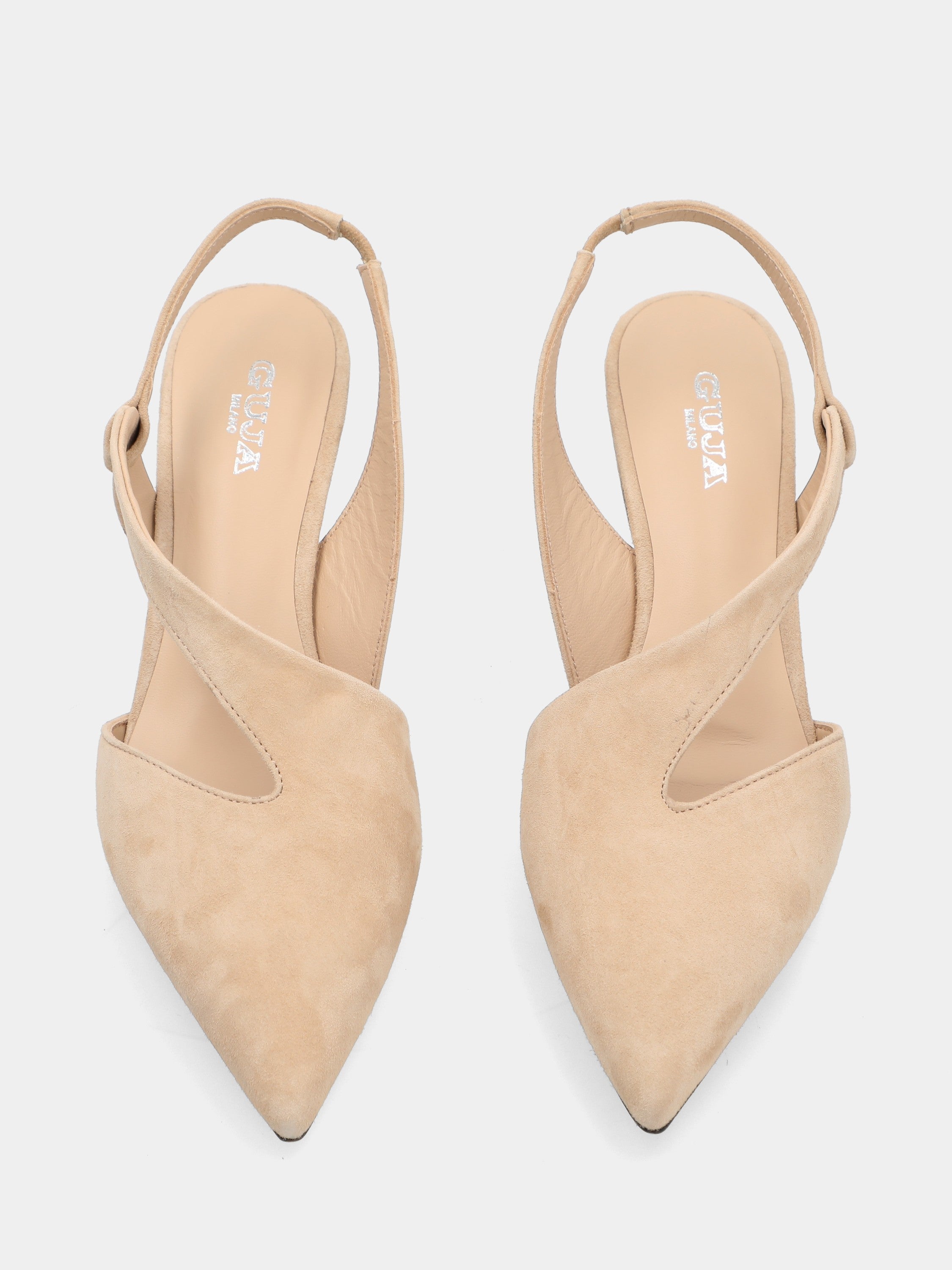 Beige suede slingback with semi-conical heel